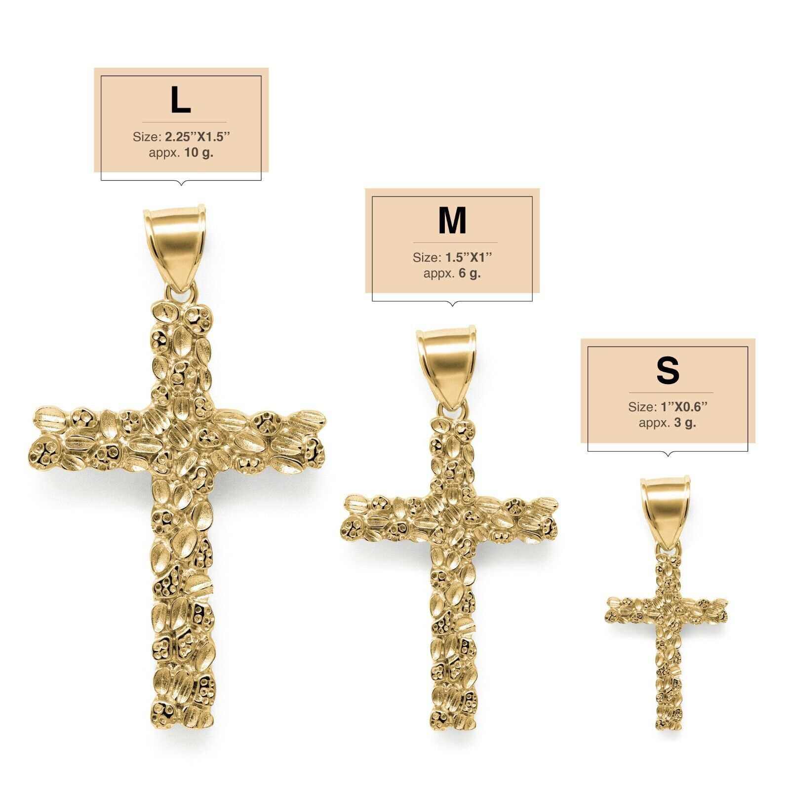 Nugget Cross Pendant in 925 Sterling Silver 14K Gold - Multiple size comparison