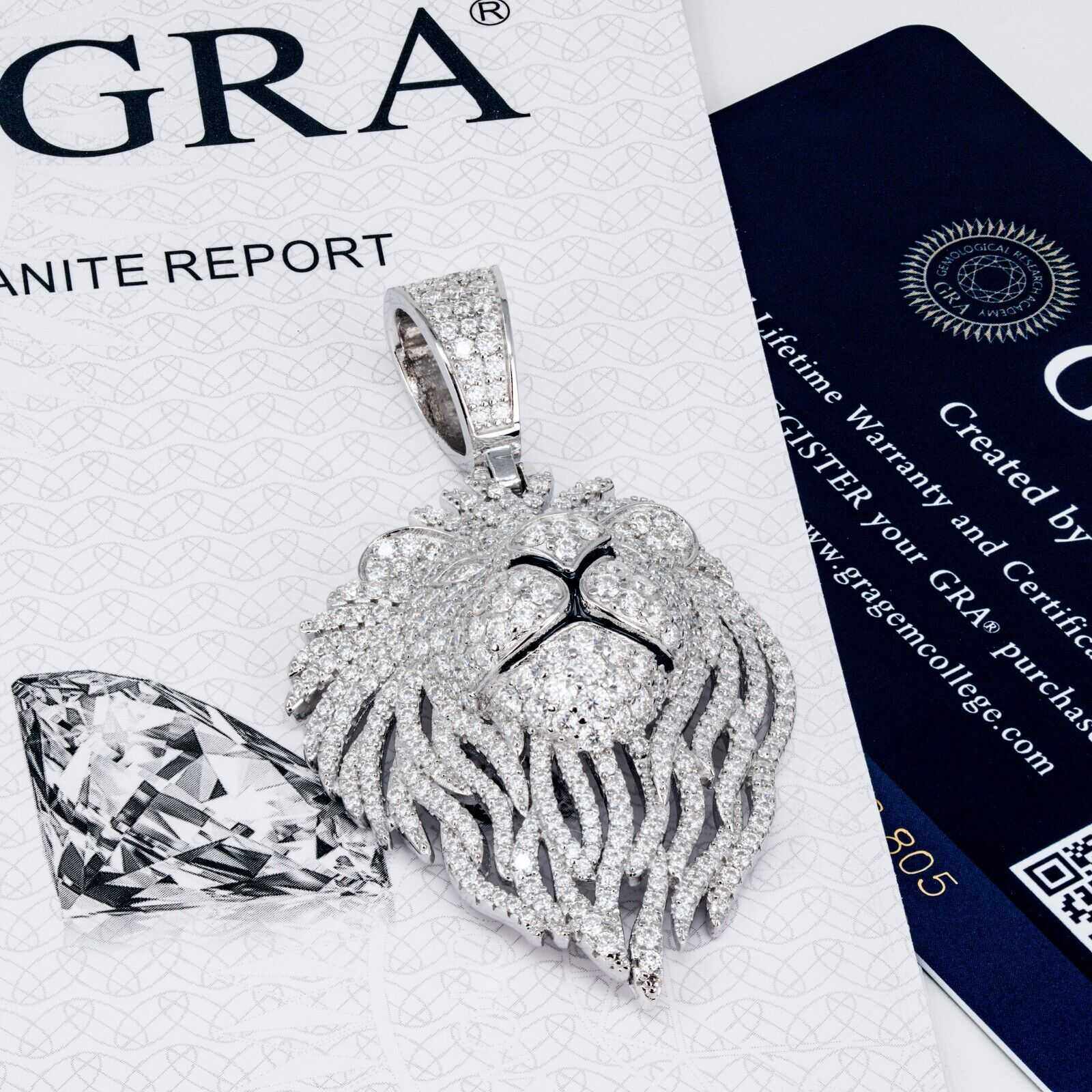 Iced Moissanite Lion Head pendant with GRA certification
