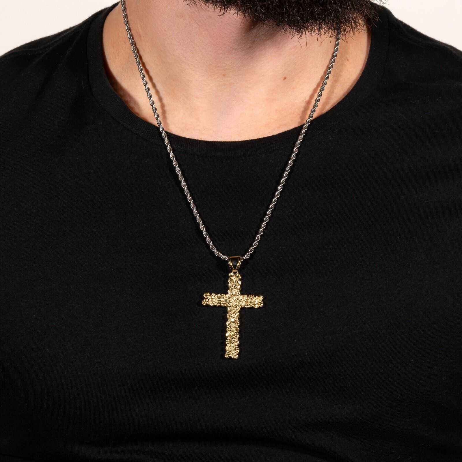 Nugget Cross Pendant in 925 Sterling Silver 14K Gold