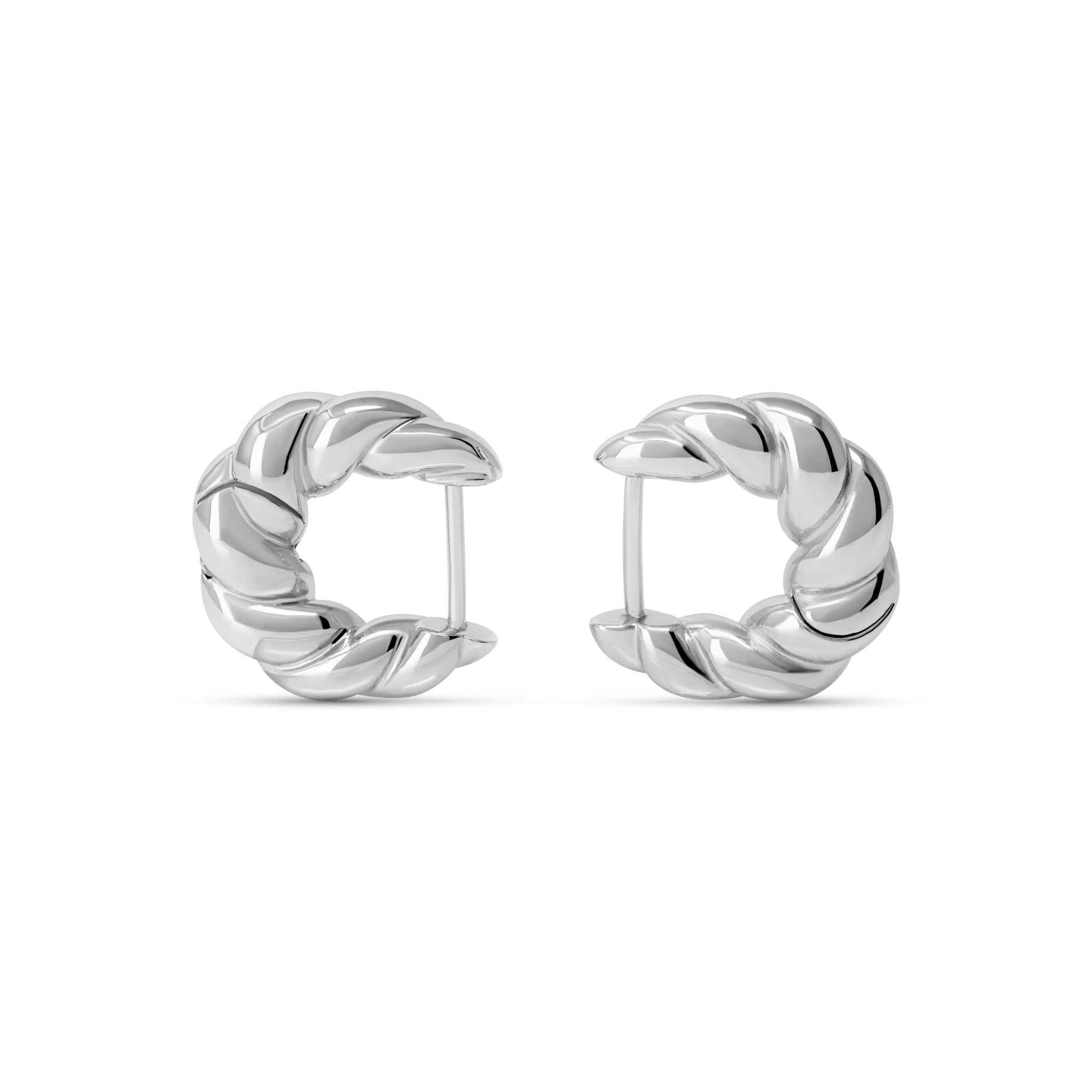 Twisted Croissant Hoop Earrings in silver finish with a luxurious 14K gold layer.