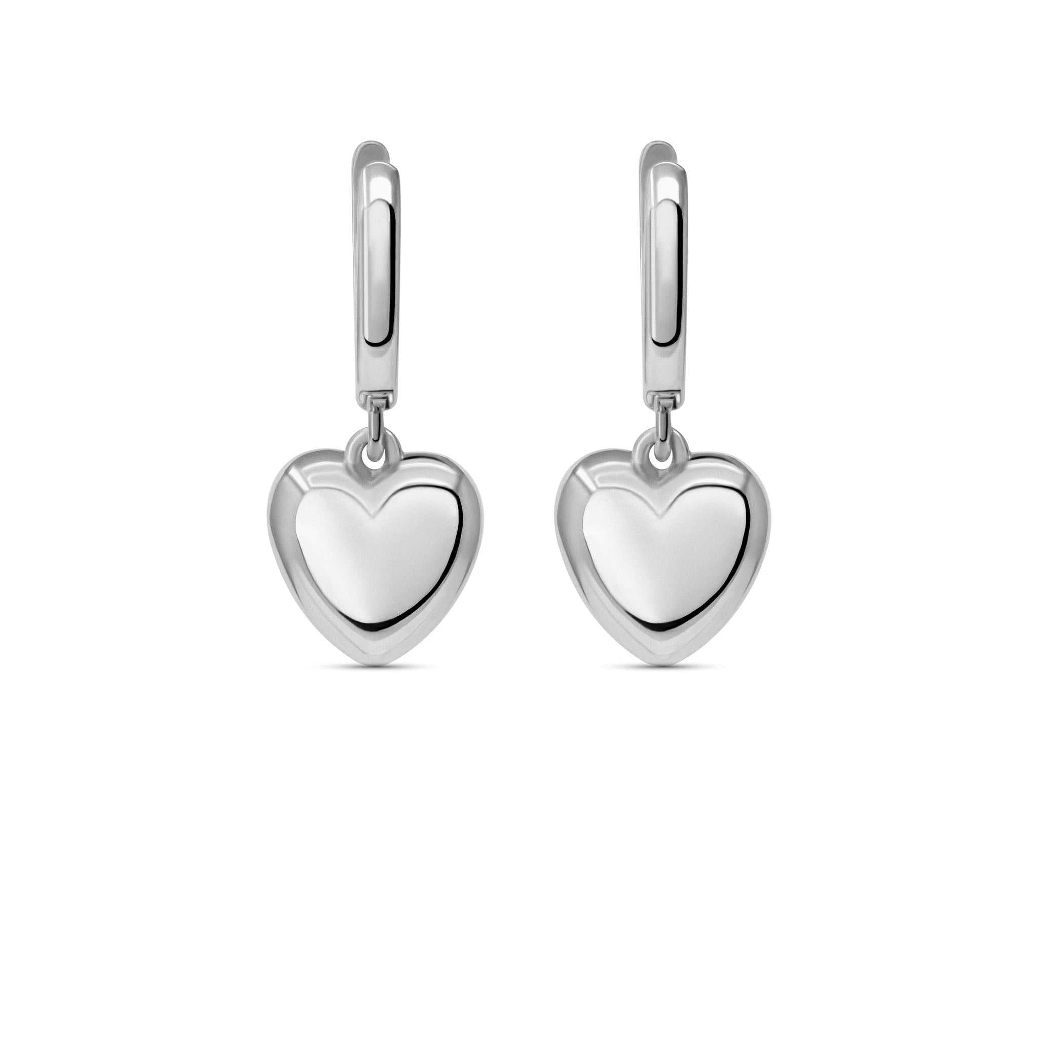 Mini heart drop earrings in gold-plated finish with dangling puffed hearts.