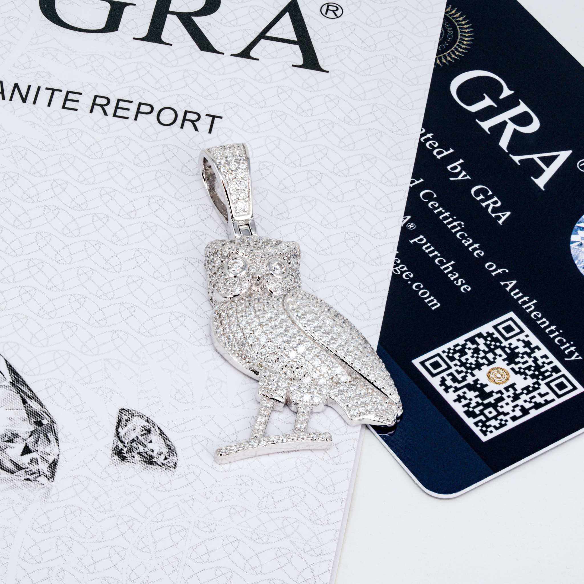 2ct Moissanite Owl Pendant in 925 Sterling Silver with VVS1 Clarity.