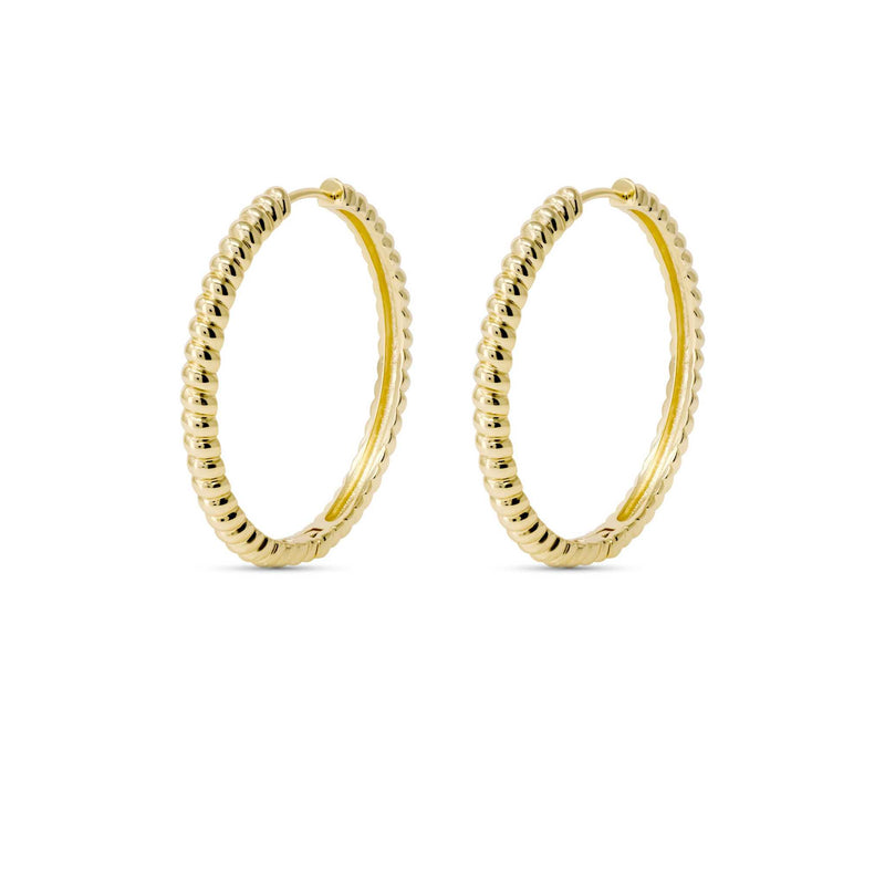14k Gold Plated Croissant Hoops earrings with luxury design, 29.3mm diameter.