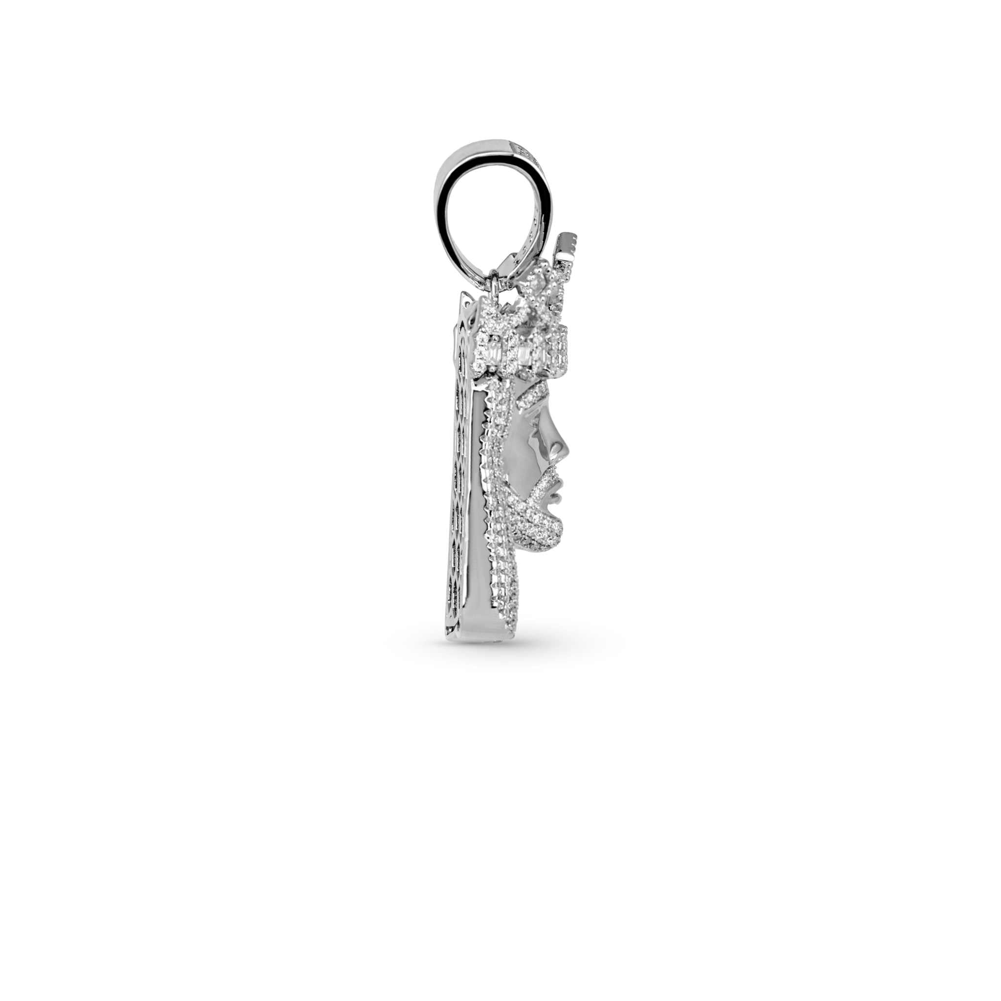 Moissanite Iced King Crown Jesus Head Piece Pendant in 925 sterling silver with VVS1 D-grade Moissanite stones.