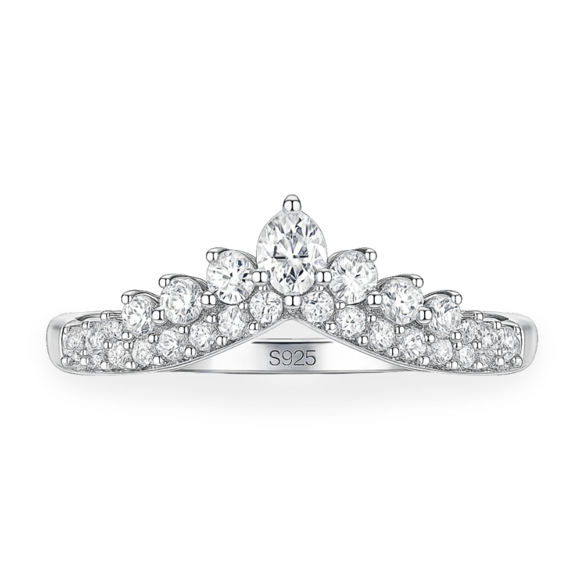 Moissanite Curved Crown Wedding Band in 925 Sterling Silver