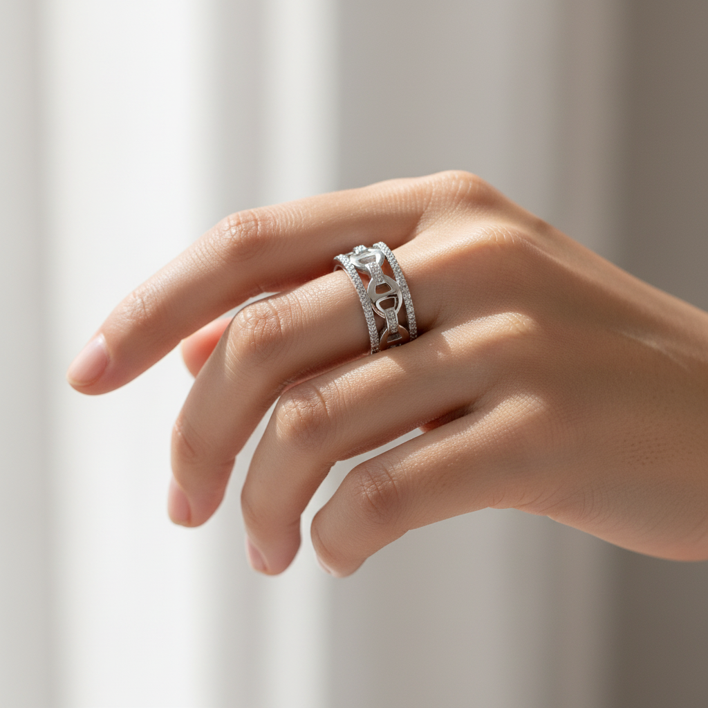 Moissanite Mariner Link Band in 925 Sterling Silver