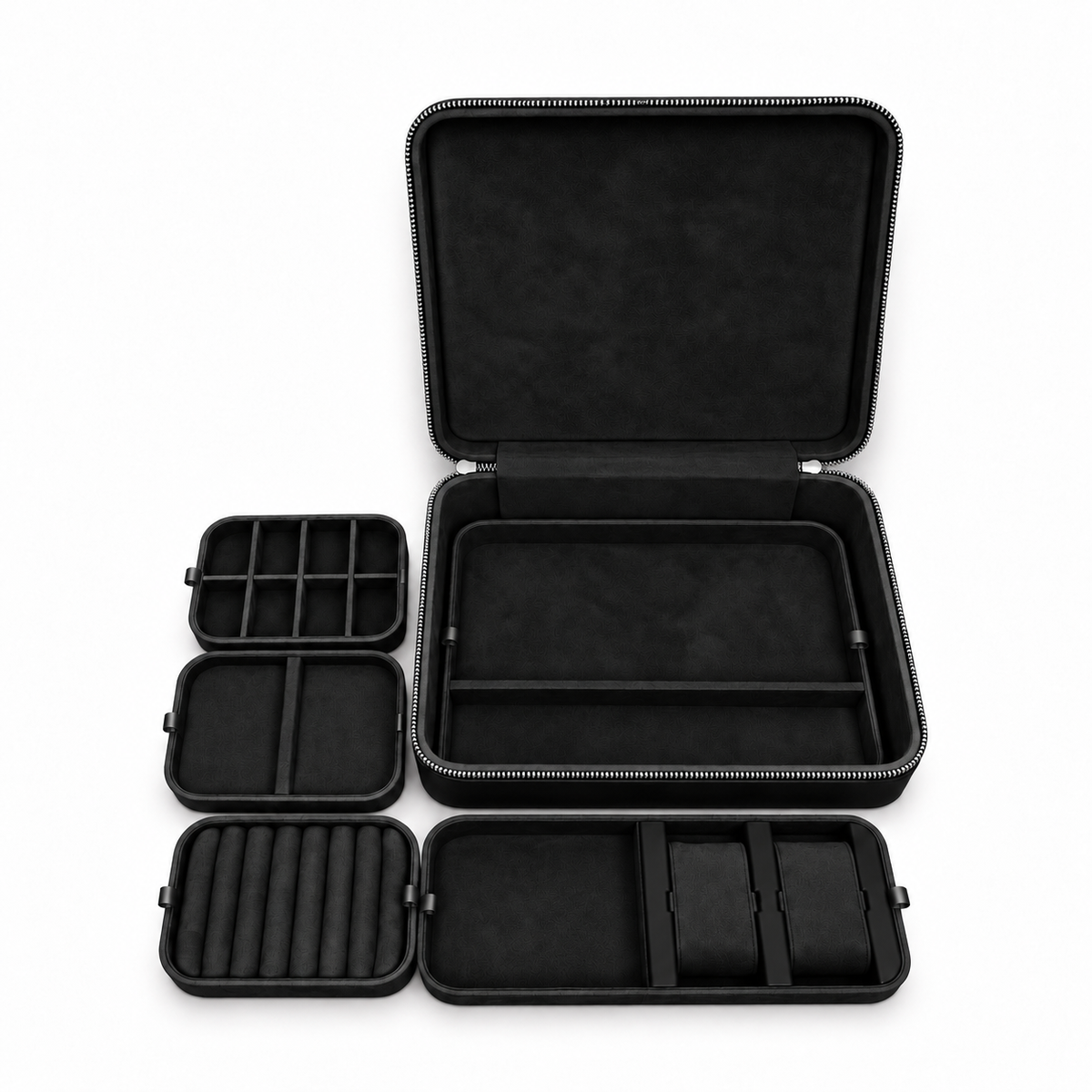MORF Travel Jewelry Case — Black with Black Suede Interior