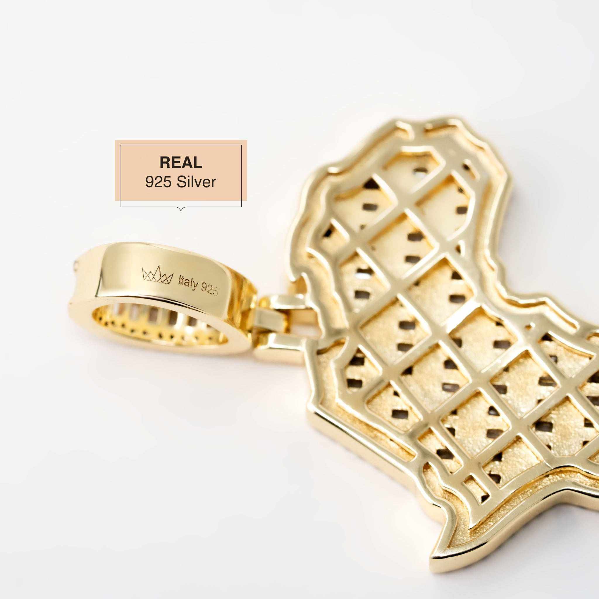 925 sterling silver Africa pendant with 3D micropave design, handmade in Italy.