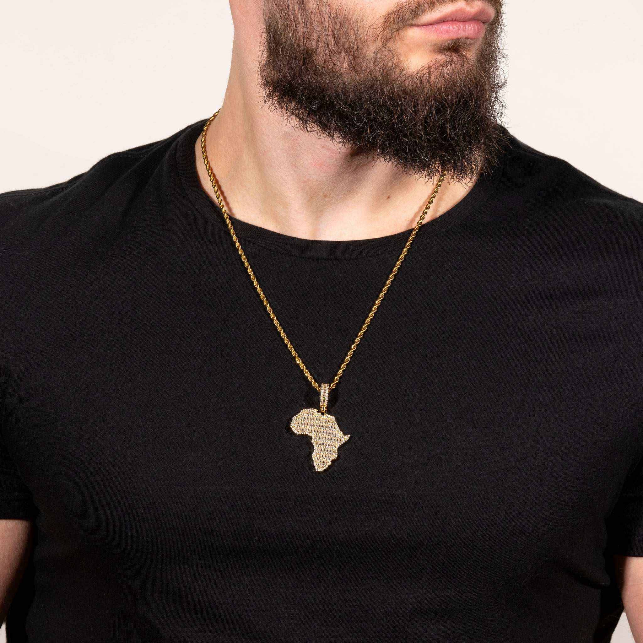Sterling silver Africa pendant with micropave CZ diamonds, displayed on a chain (not included).