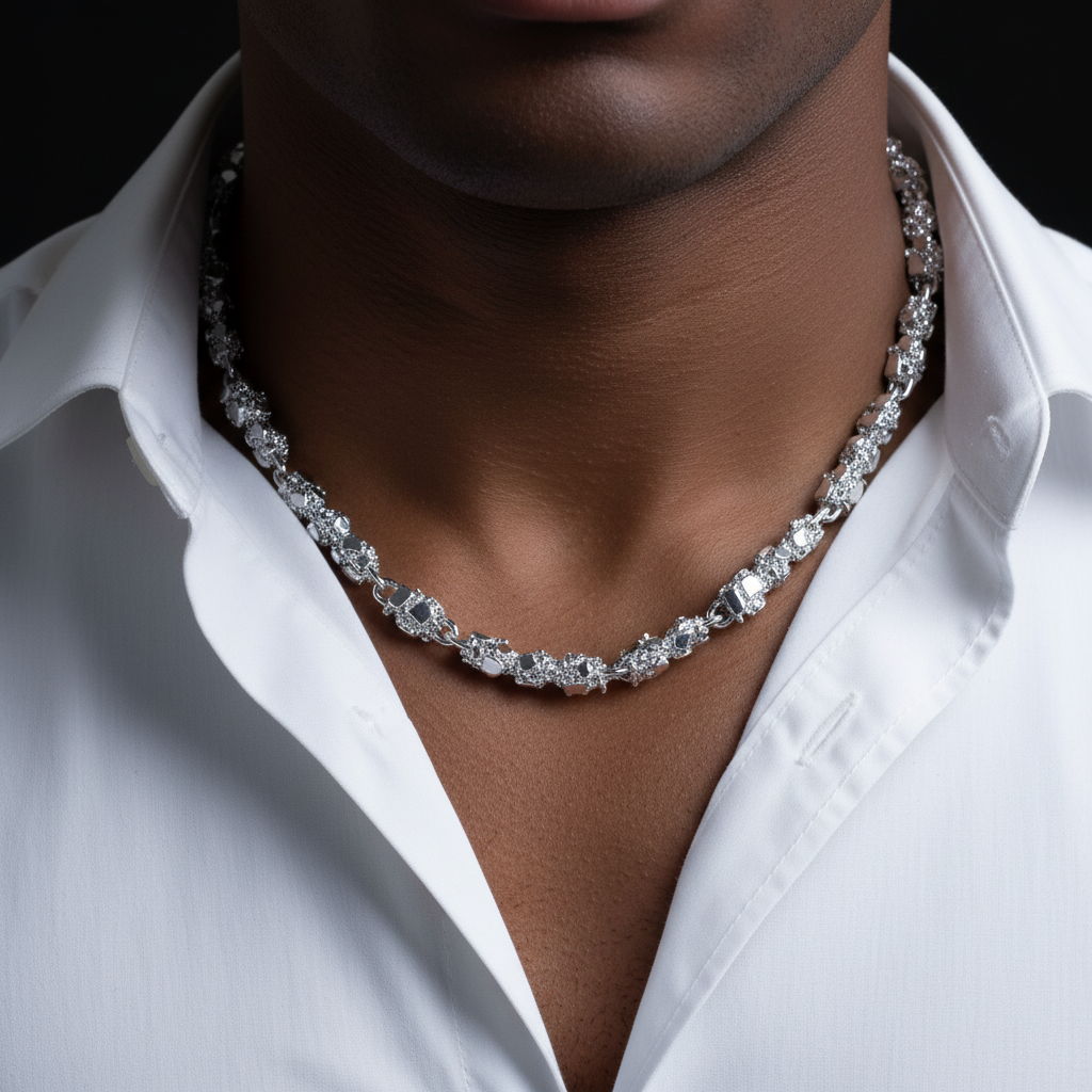 Nugget Chain 8.5 mm Necklace Real Solid 925 Sterling Silver