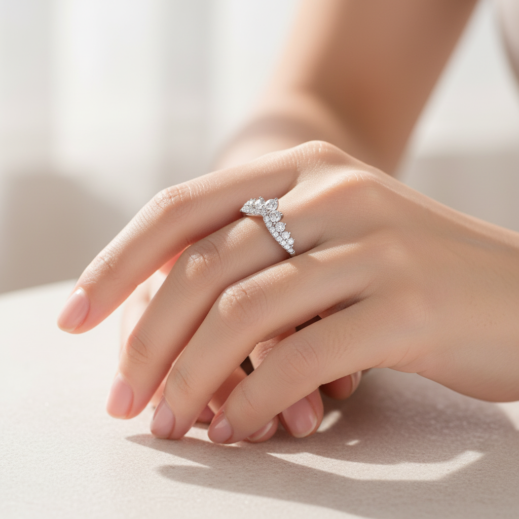 Moissanite Curved Crown Wedding Band in 925 Sterling Silver