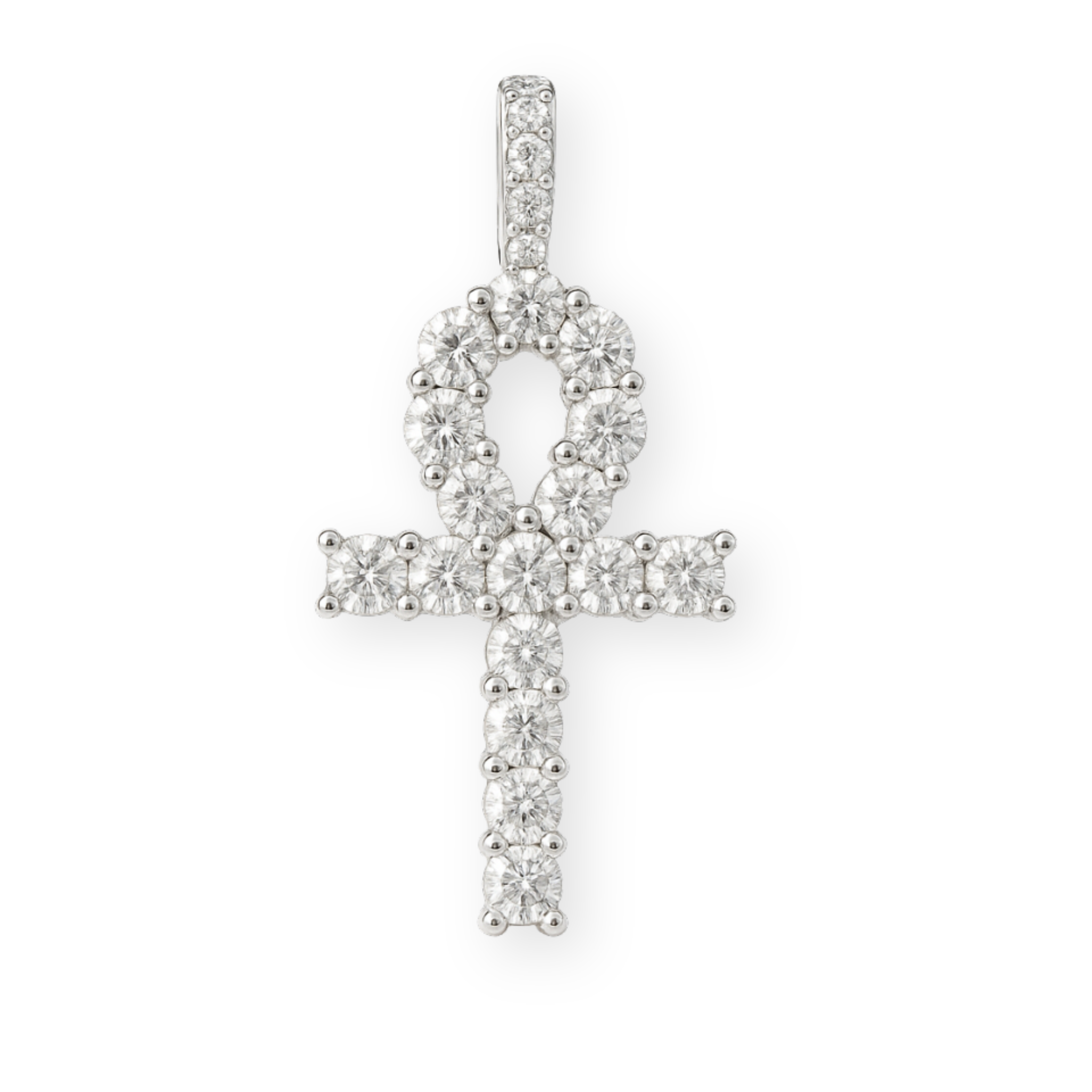 Moissanite Ankh Tennis Cross Pendant Solid 925 Sterling Silver