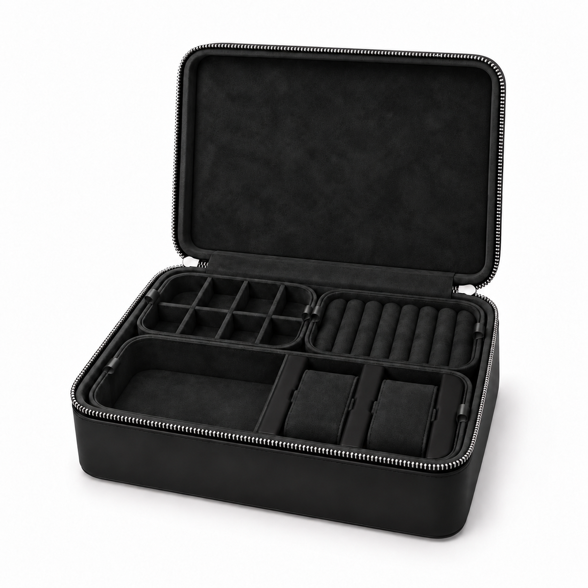 MORF Travel Jewelry Case — Black with Black Suede Interior