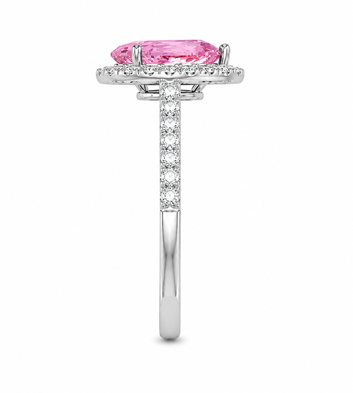 925 Sterling Silver Sakura Pink Moissanite Pear Cut Halo Engagement Ring