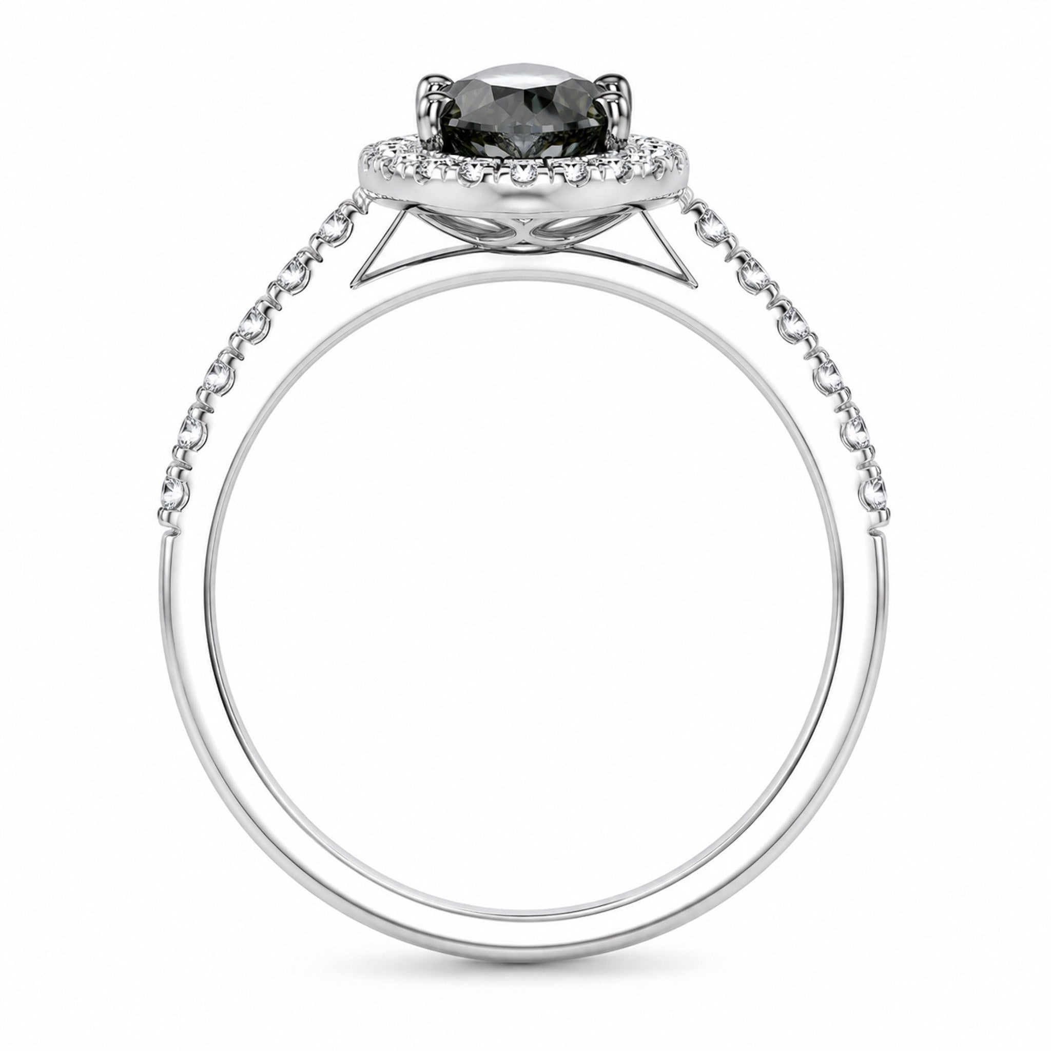 925 Sterling Silver Gray Moissanite 2.42 TCW Pear Cut Halo Engagement Ring