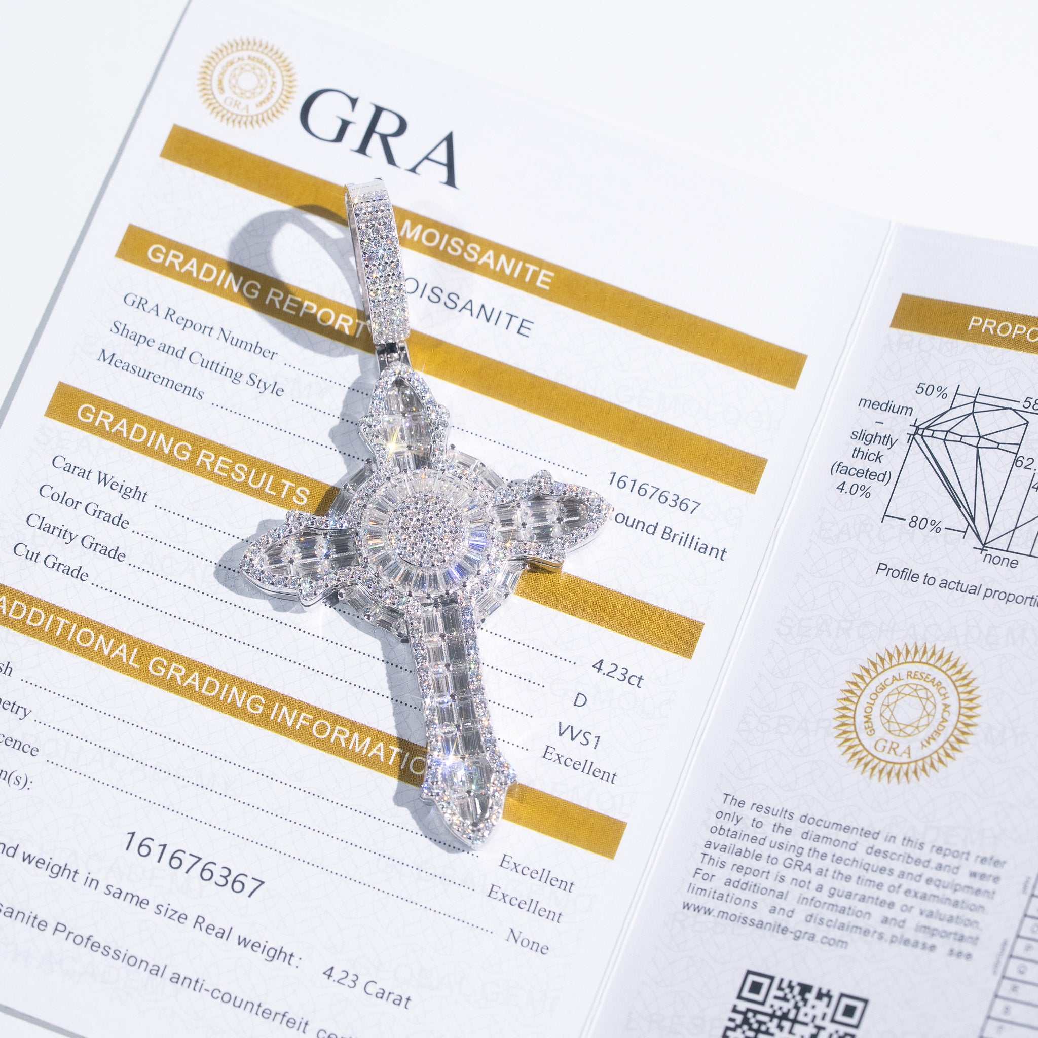 Moissanite Bagutte Cross Pendant in 925 Sterling Silver