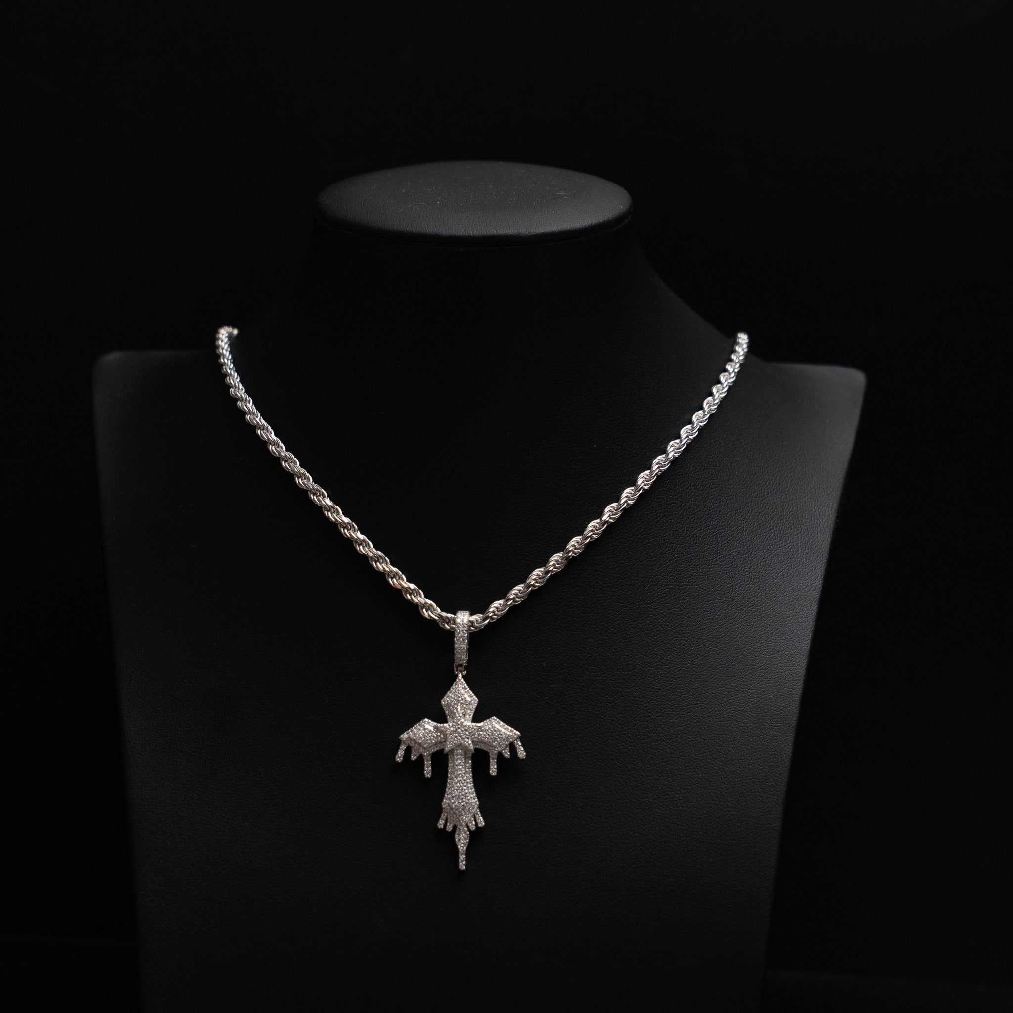 Moissanite Drip Cross Pendant in 925 Sterling Silver