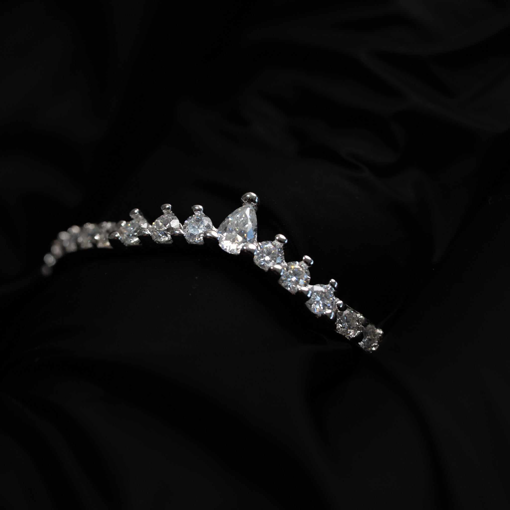 Curved Tear Drop 925 Sterling Silver Moissanite Stacking Women Wedding Band