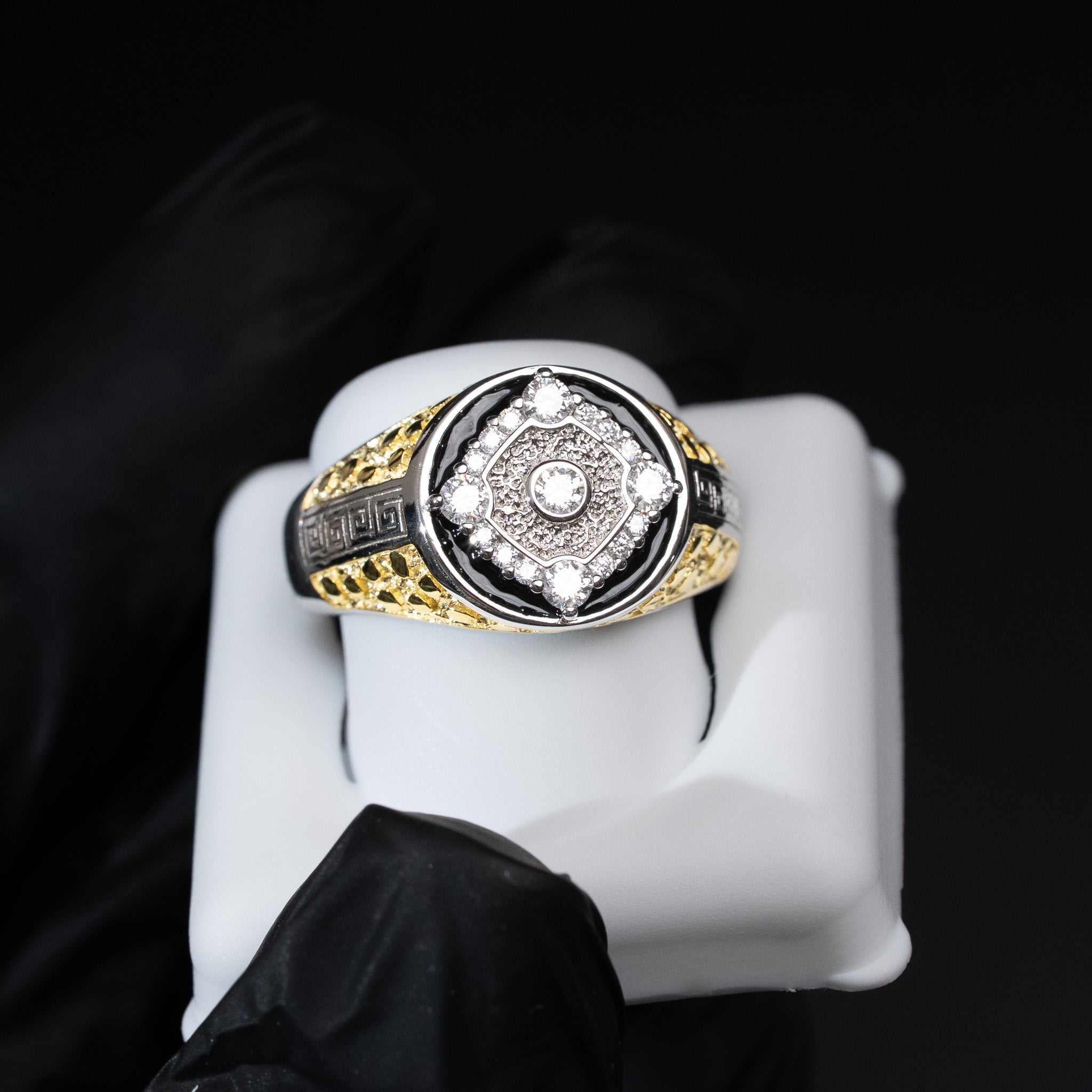 moissanite nugget ring two tone 925 sterling silver