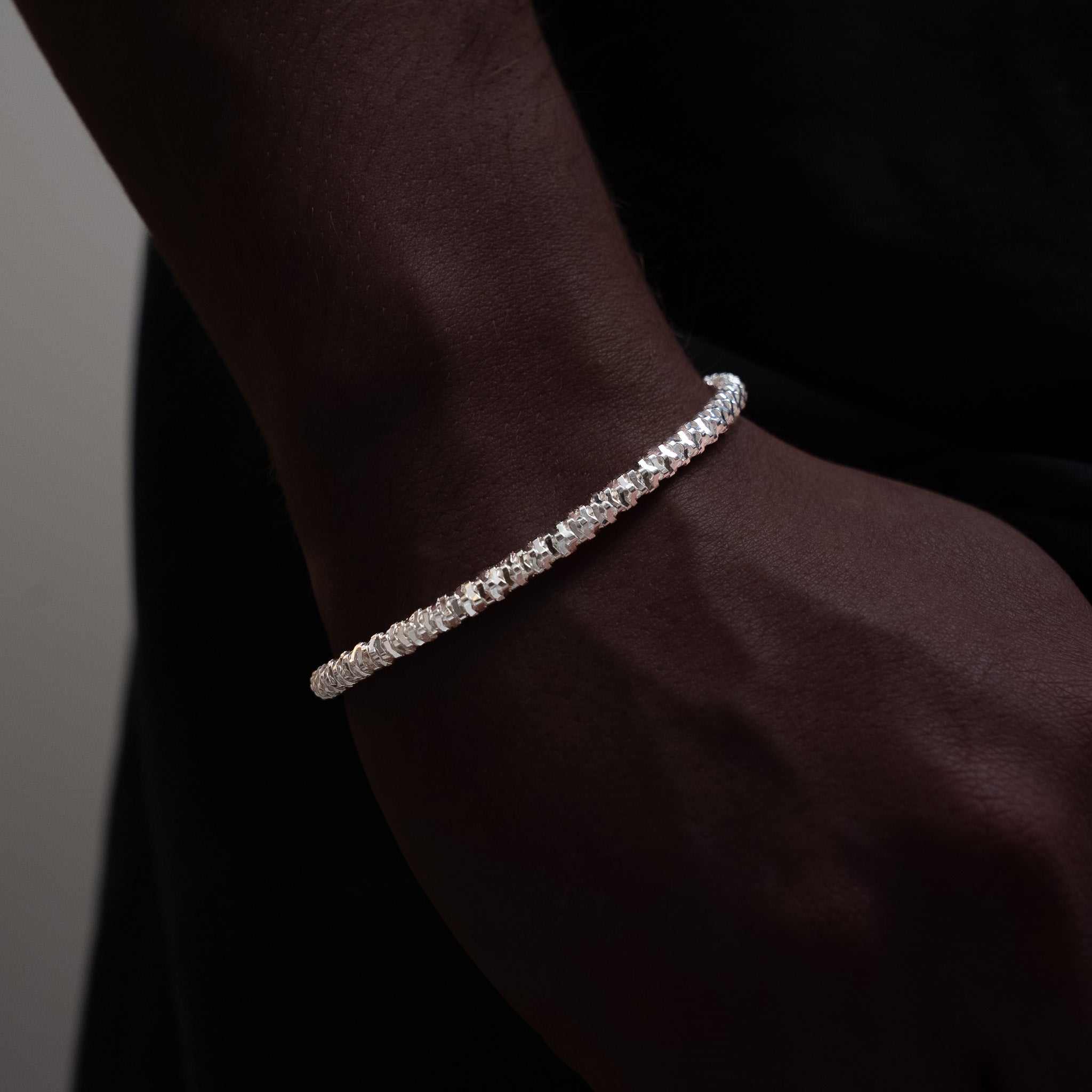 4MM Diamond Cut Sparkle Rock Bracelet in 925 Sterling Silver
