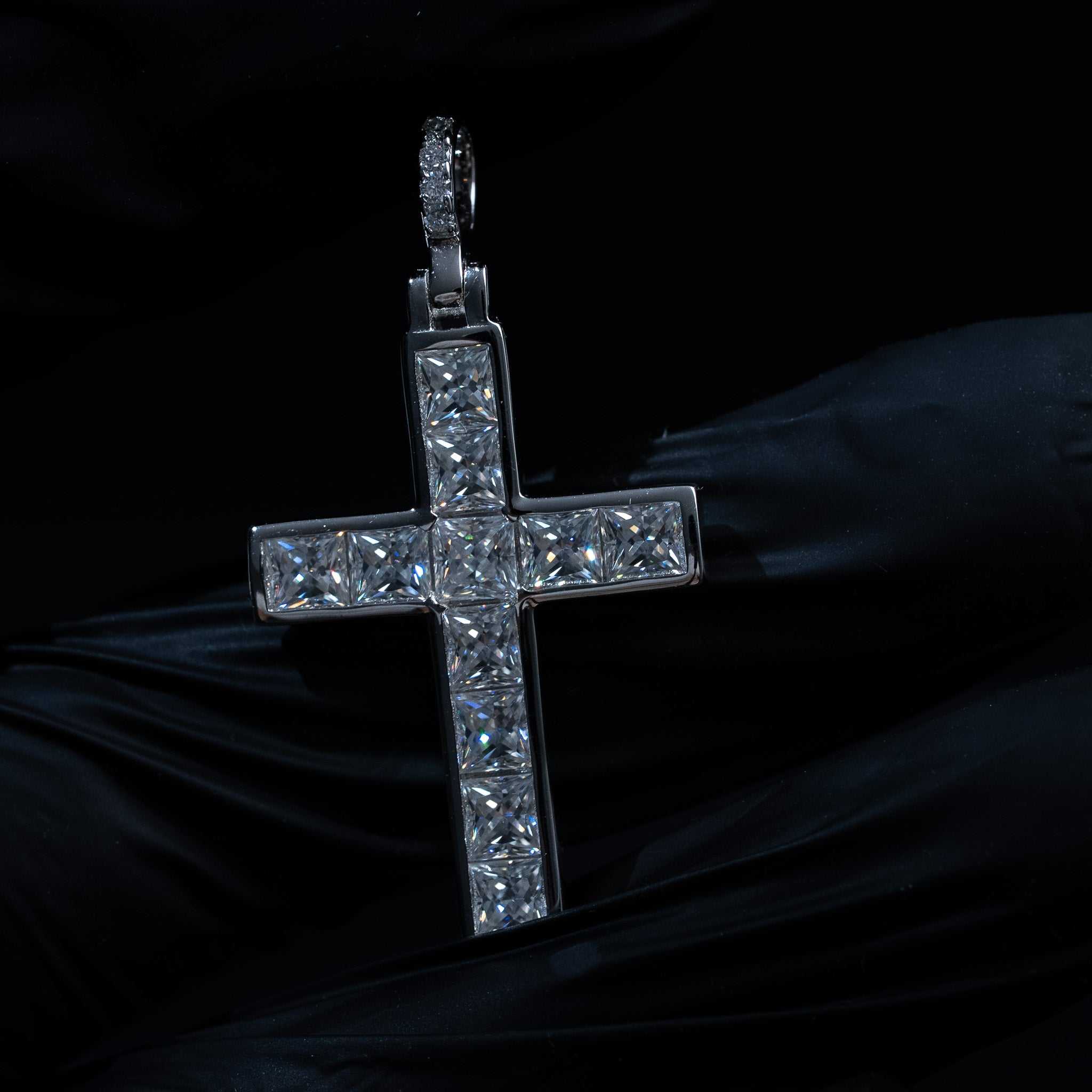 Moissanite 4.6 TCW Princess Cut Tennis Cross Pendant