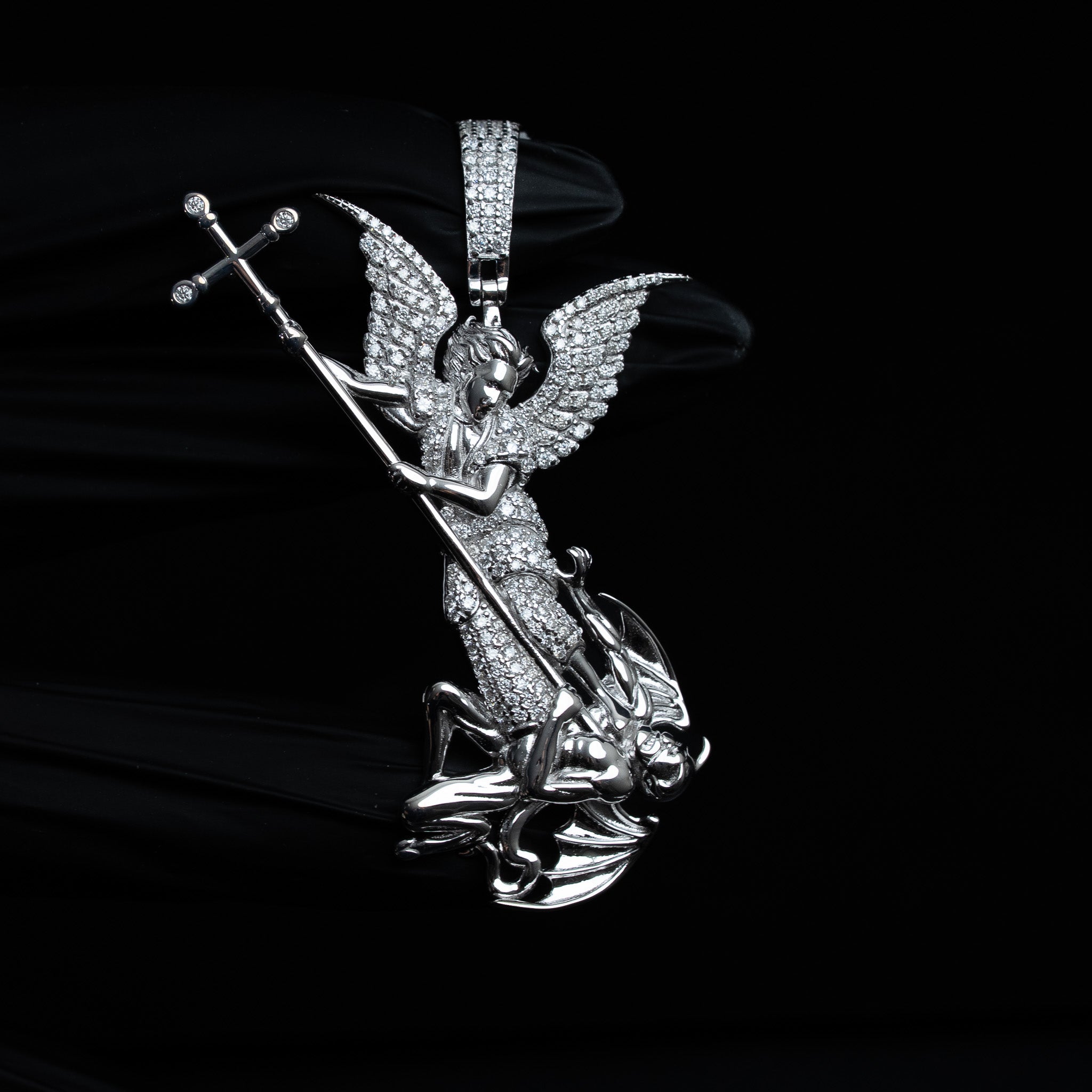 Saint Michael Archangel Pendant Moissanite TCW 1.75 Solid 925 Sterling Silver