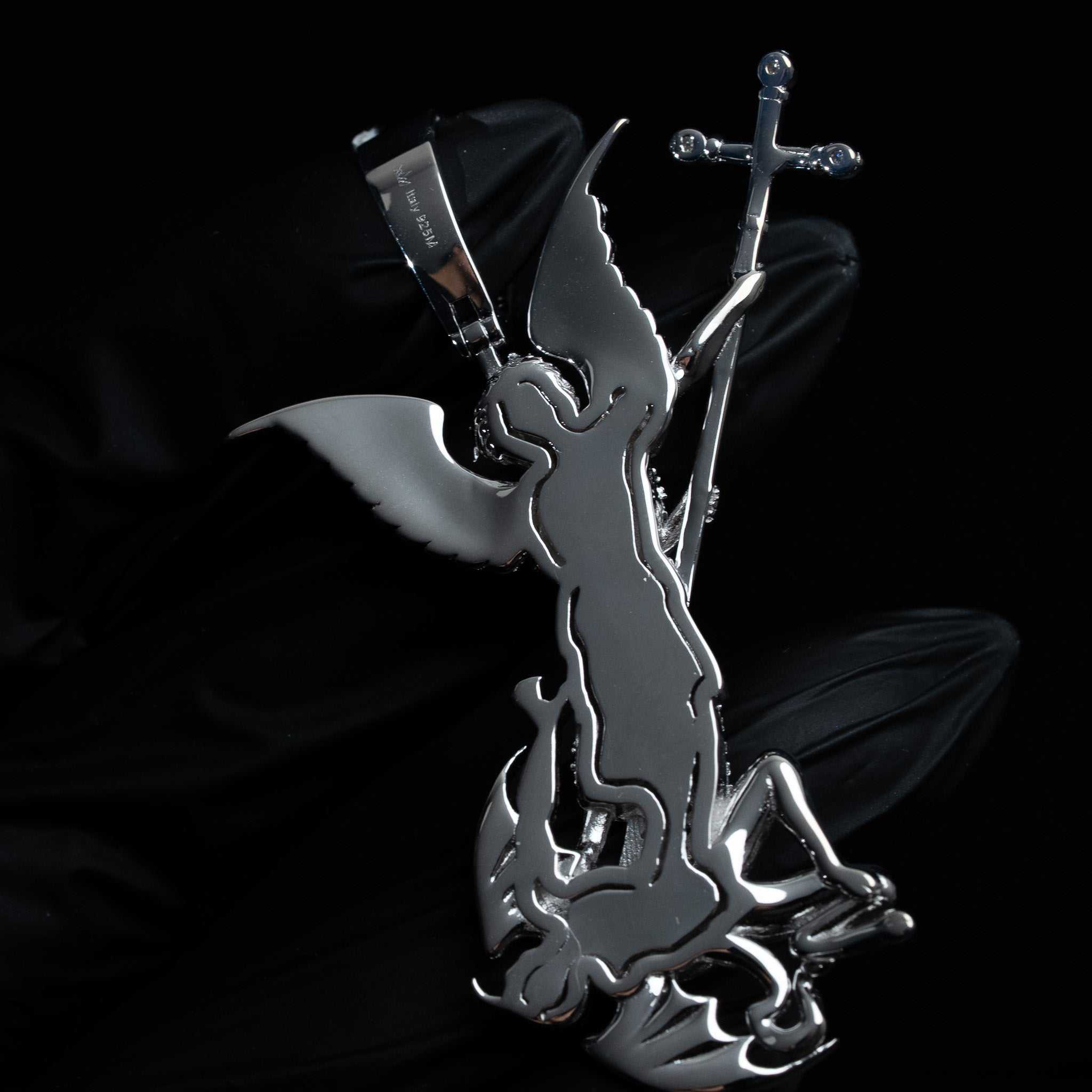St. Michael Archangel Pendant Moissanite 925 Sterling Silver Solid Back