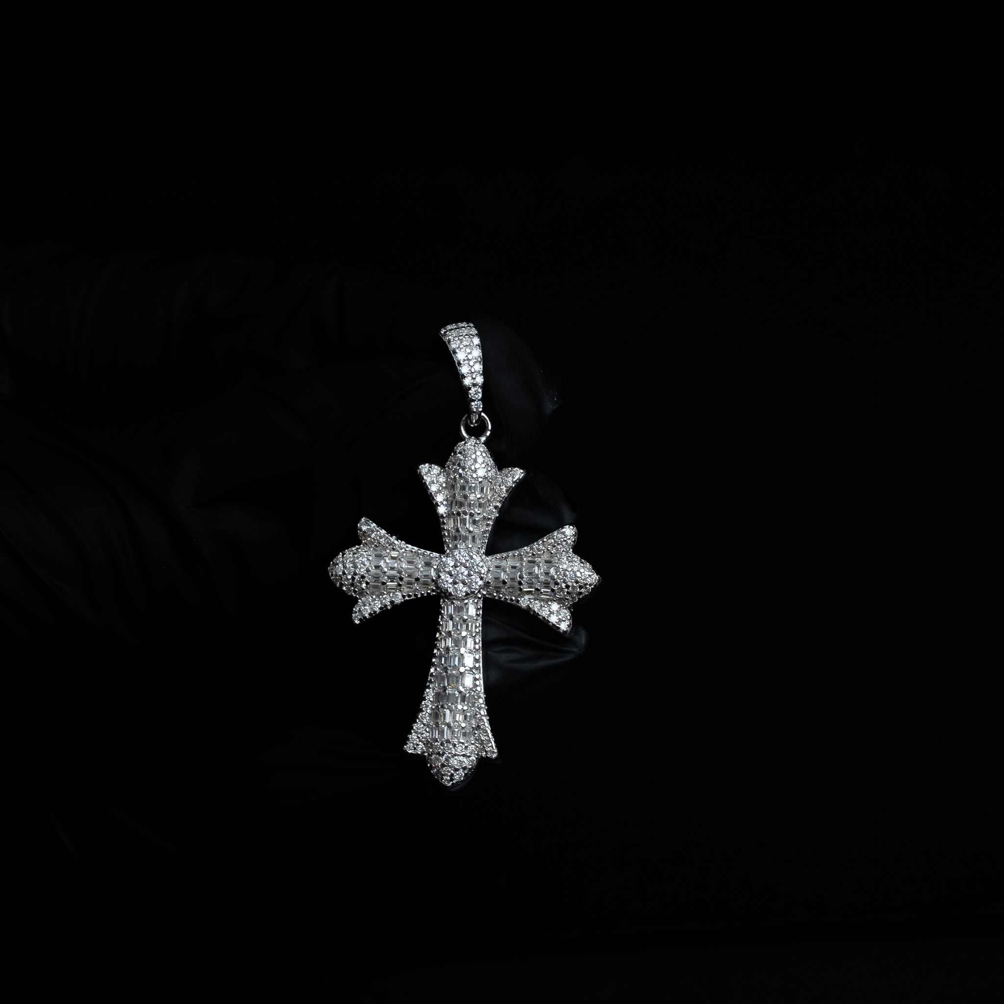 Moissanite Chrome Cross Pendant Baguette Solid 925 Sterling Silver