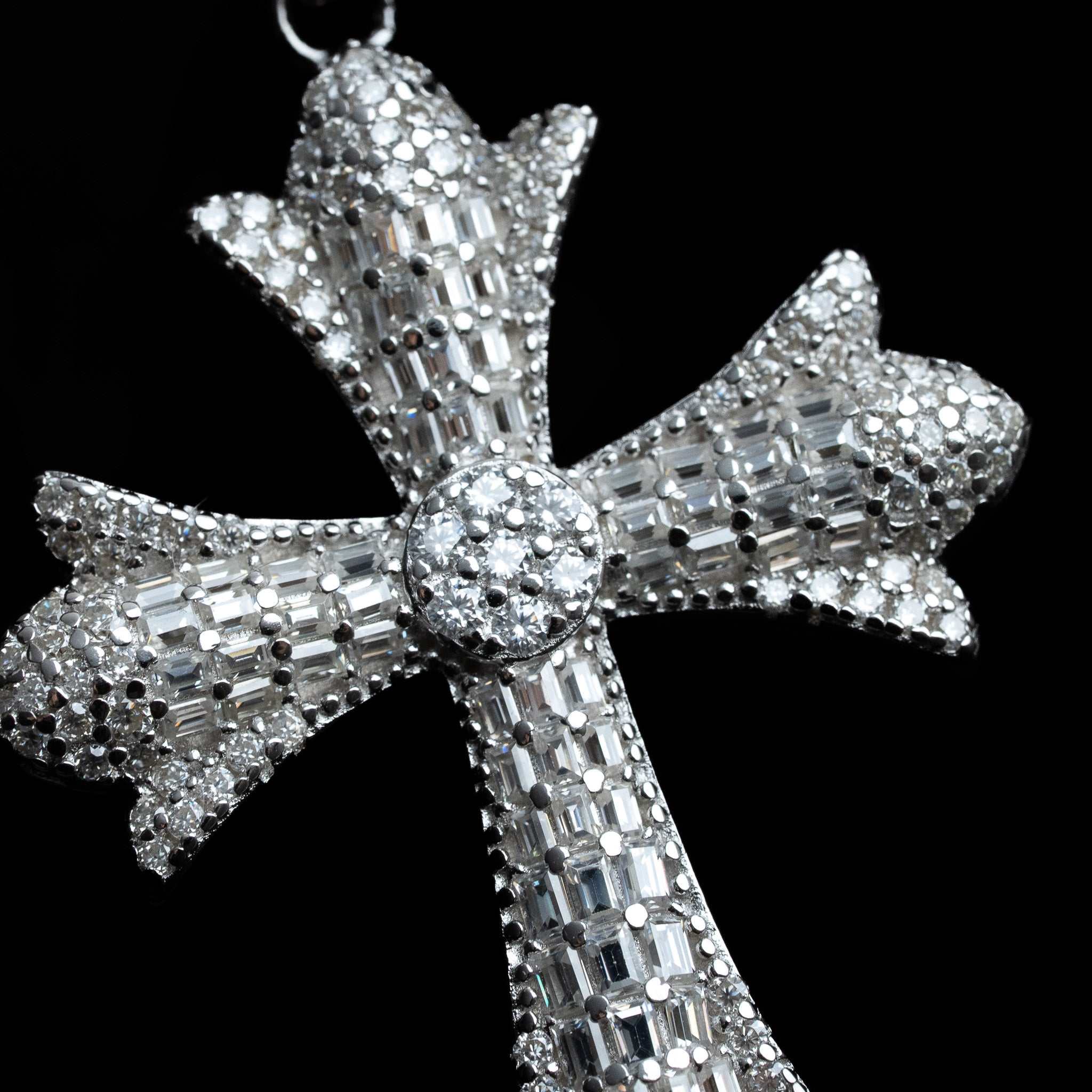Moissanite Chrome Cross Pendant Baguette Solid 925 Sterling Silver