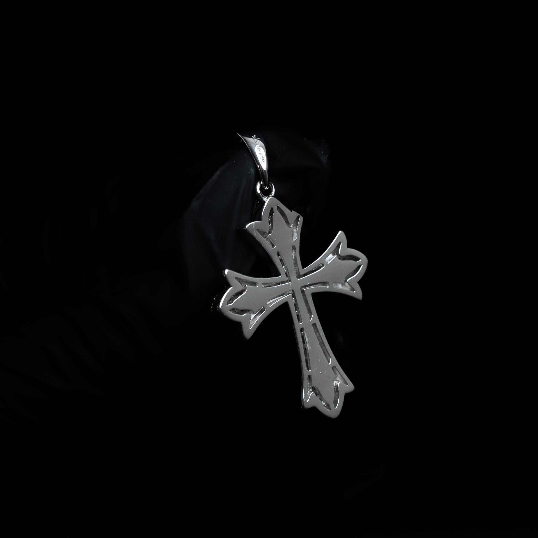Moissanite Chrome Cross Pendant Baguette Solid 925 Sterling Silver