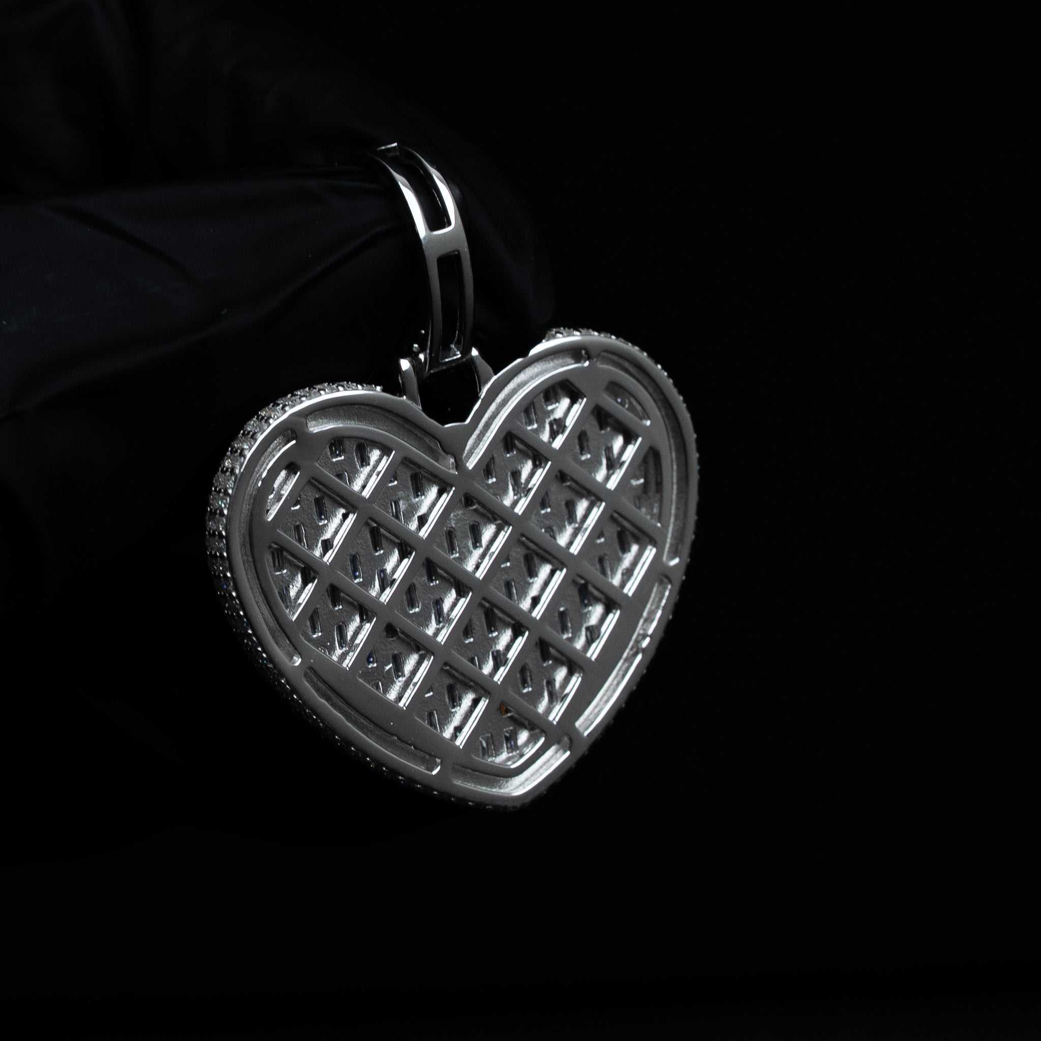 Moissanite Heart Pendant in 925 Sterling Silver with Baguette and Round Stones
