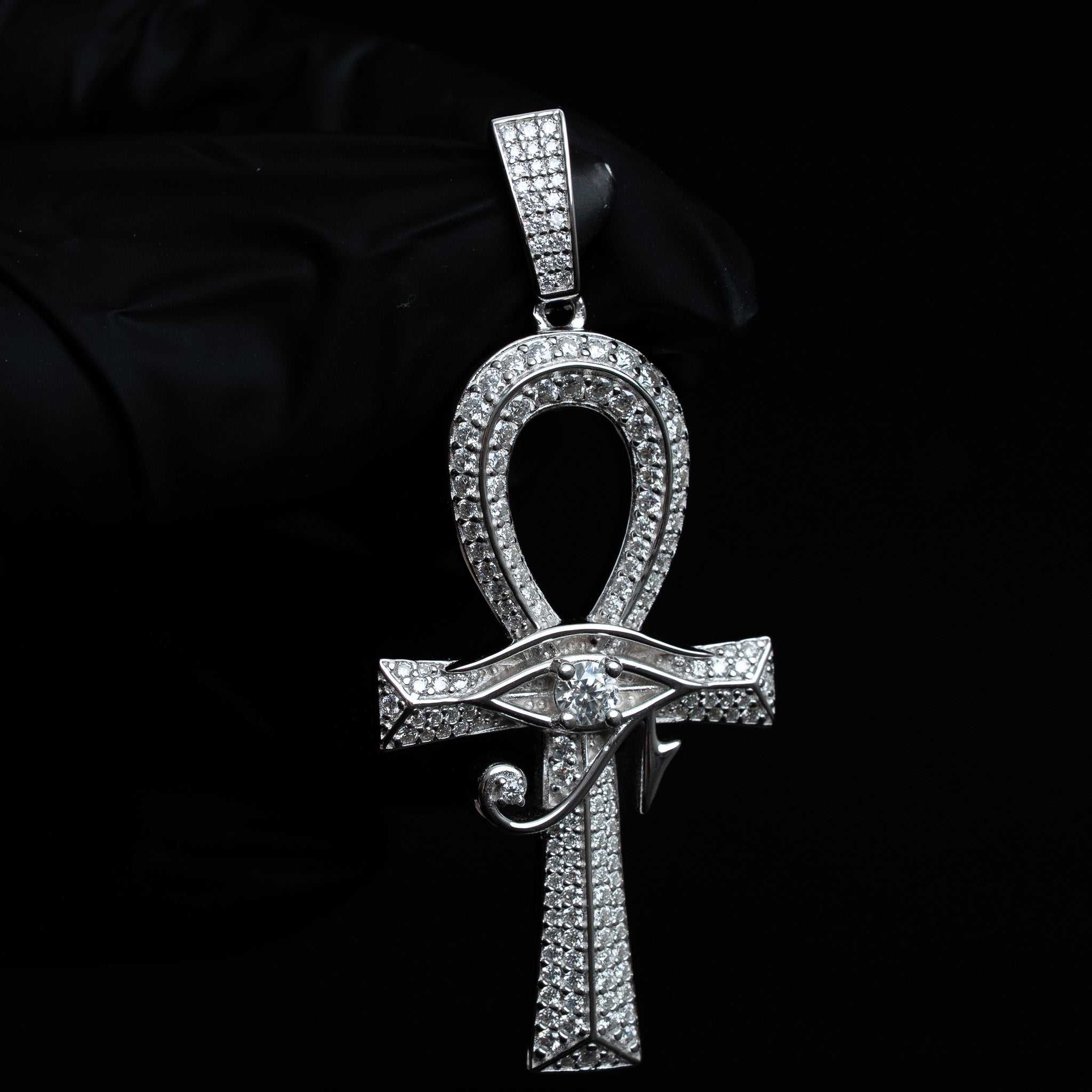 Moissanite Evil Eye Ankh Cross Pendant 925 Sterling Silver