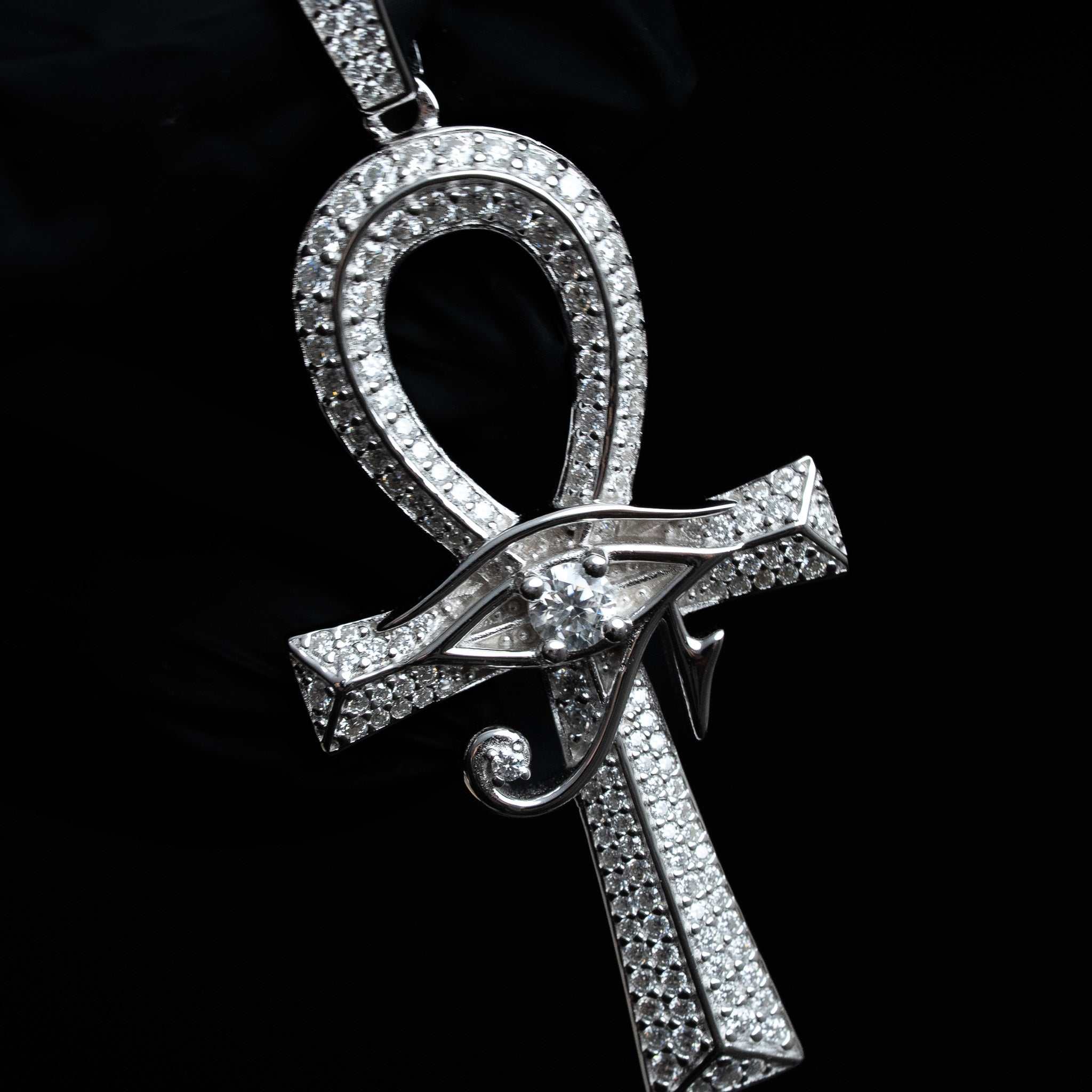 Moissanite Evil Eye Ankh Cross Pendant 925 Sterling Silver – alternate angle