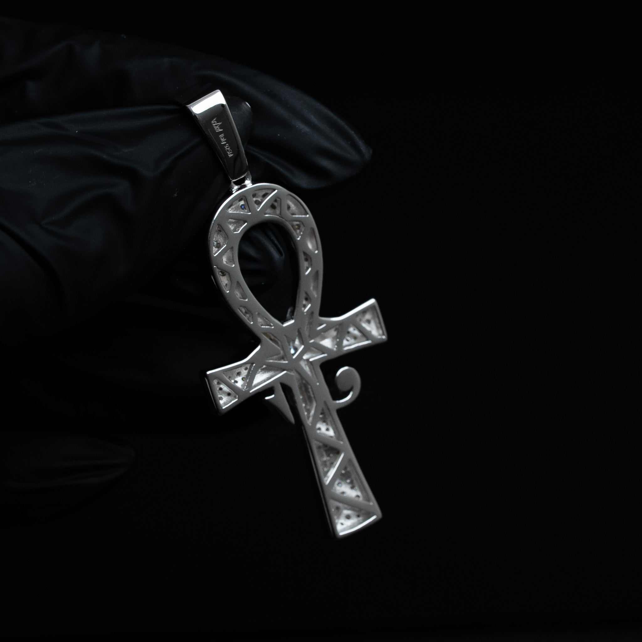 Moissanite Evil Eye Ankh Cross Pendant 925 Sterling Silver – detail view