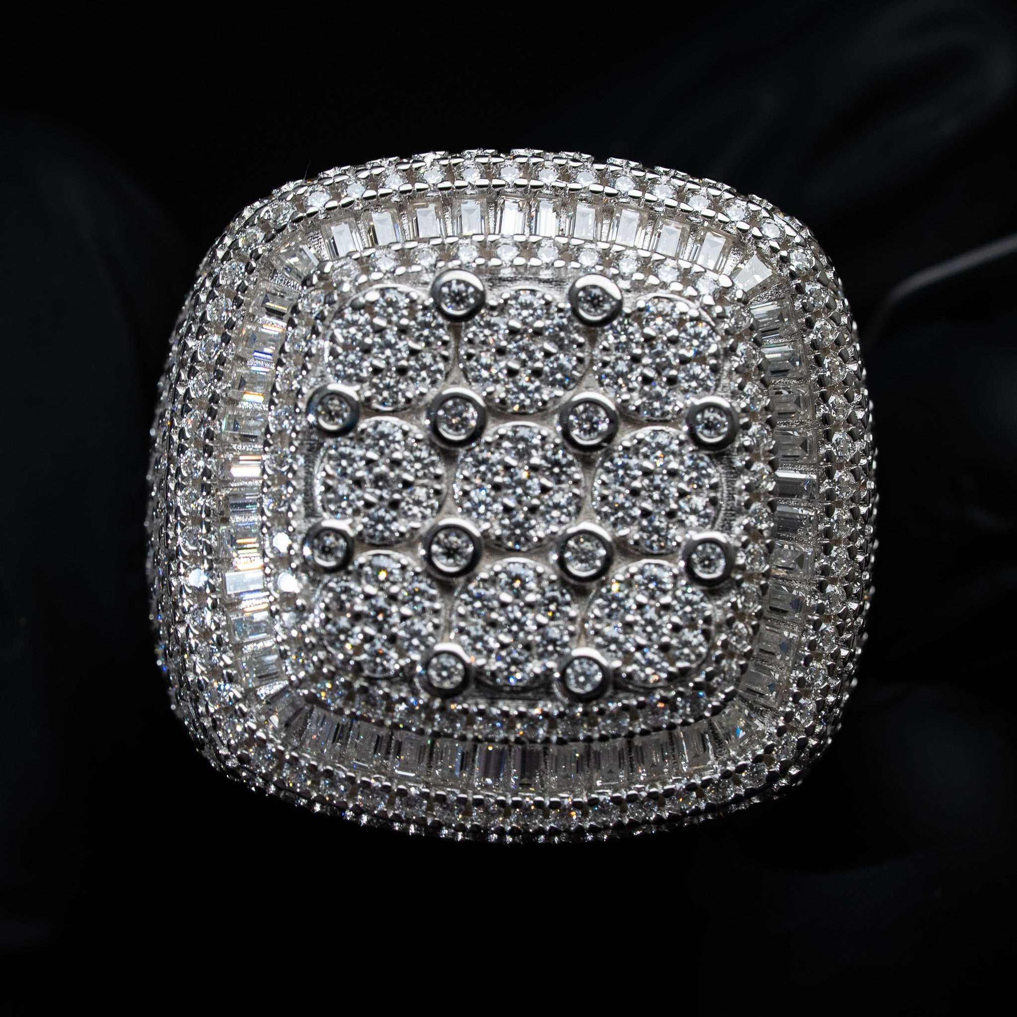 Moissanite Square Pave Set Baguette Fully Iced Statement Ring - 925 Sterling Silver