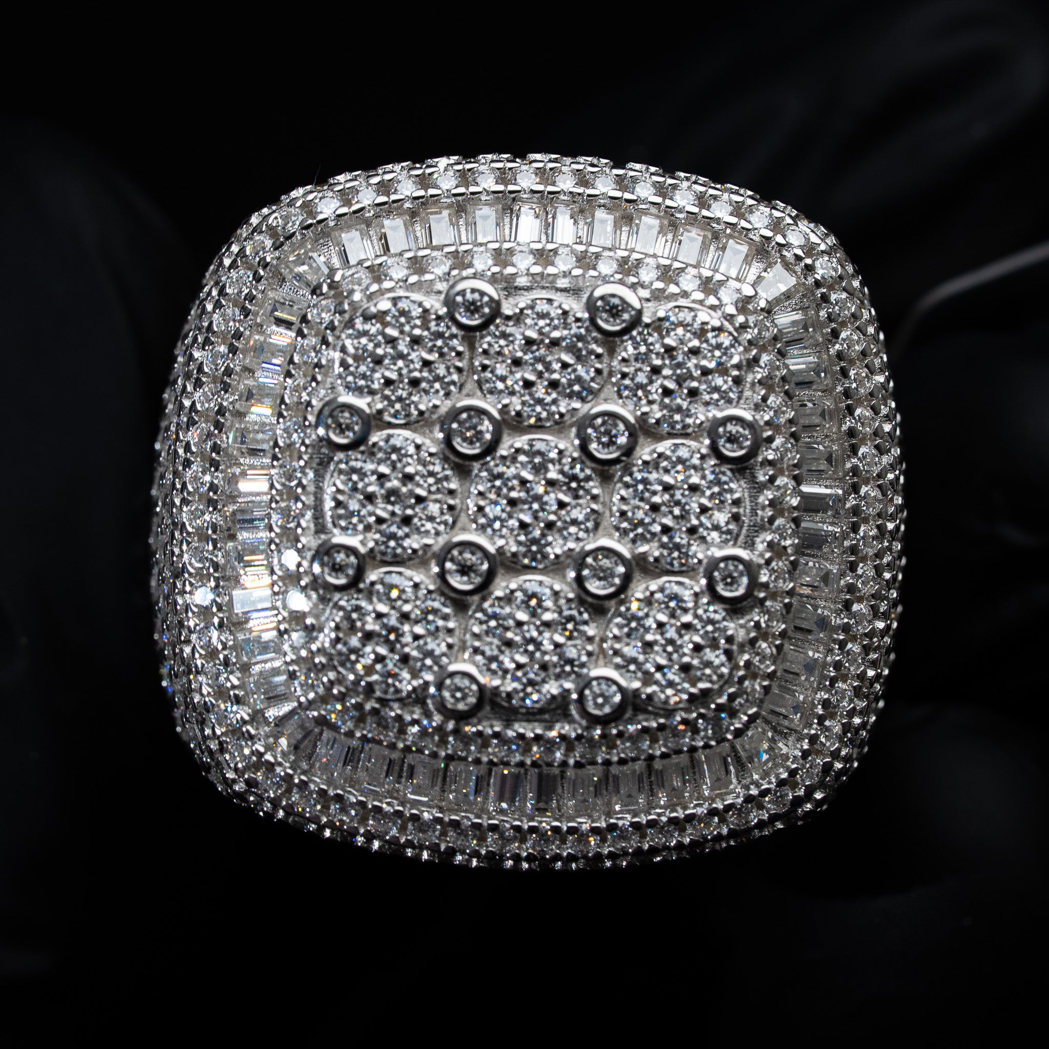 Moissanite Square Pave Set Baguette Fully Iced Statement Ring - 925 Sterling Silver