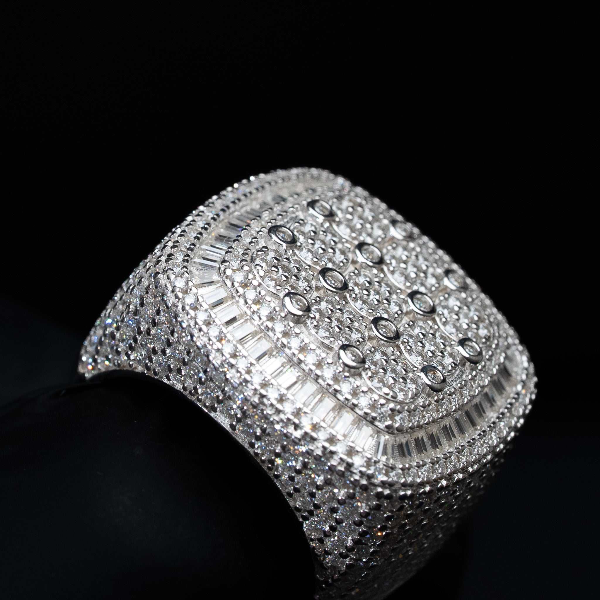 Moissanite Square Pave Set Baguette Fully Iced Statement Ring - 925 Sterling Silver