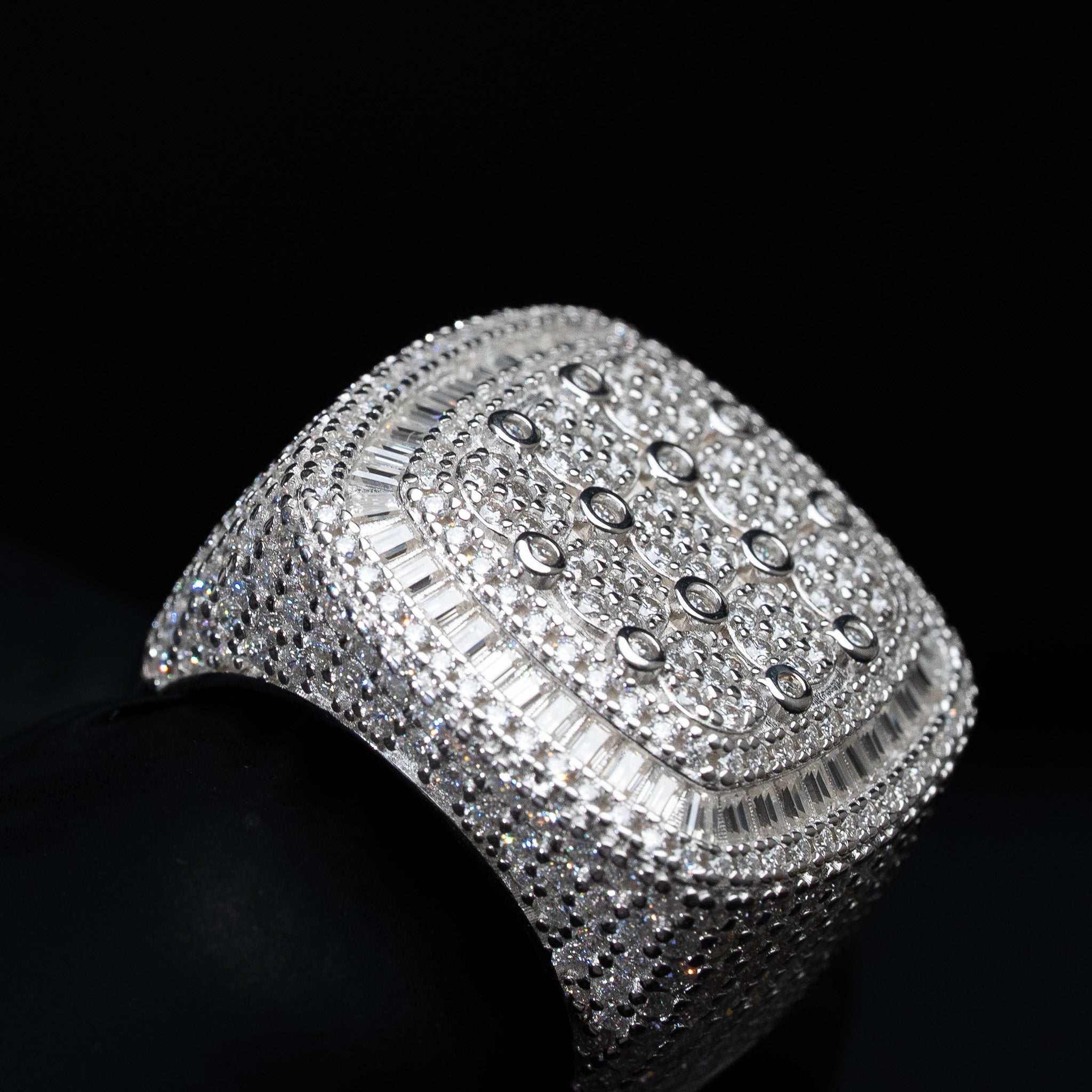 Moissanite Square Pave Set Baguette Fully Iced Statement Ring - 925 Sterling Silver