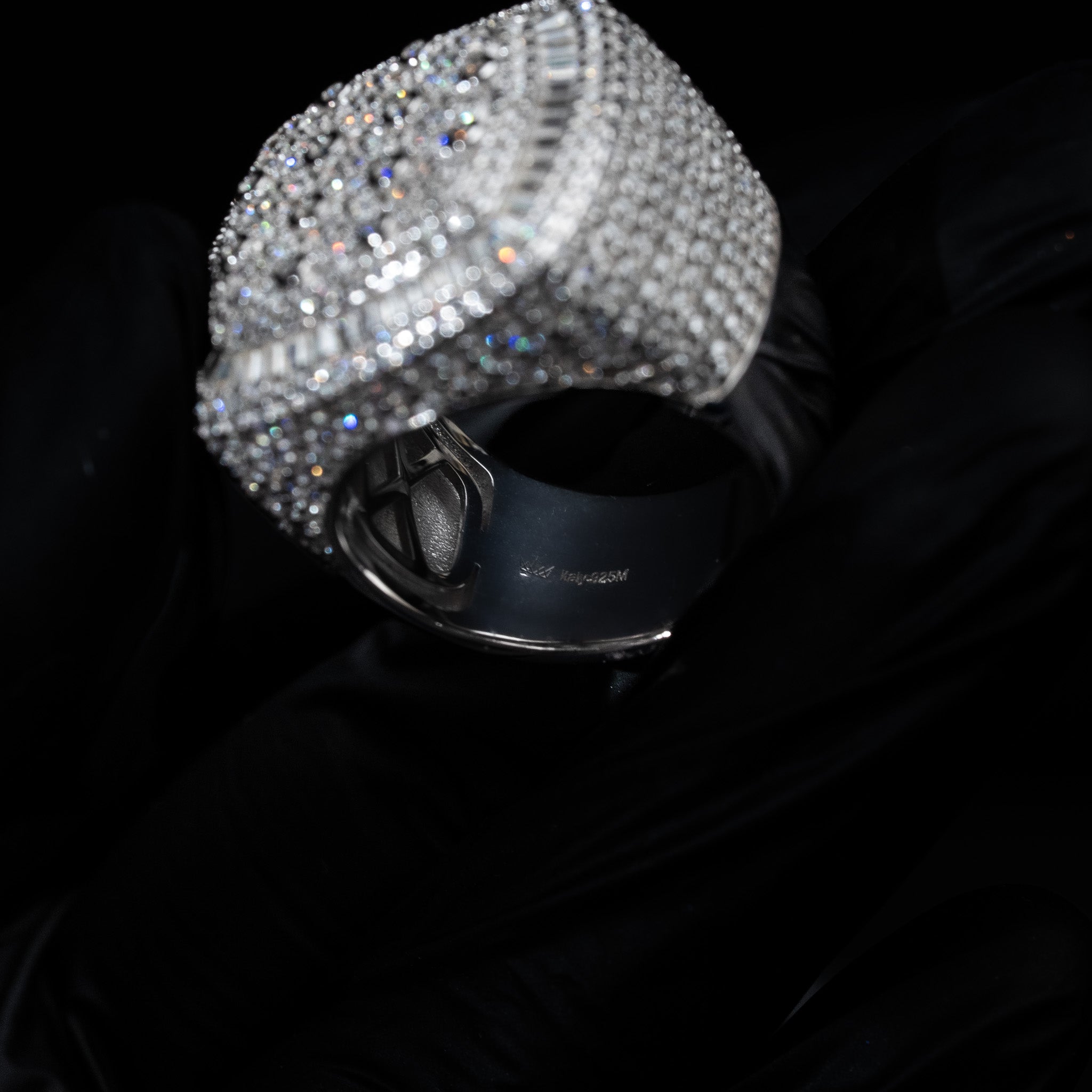 Moissanite Square Pave Set Baguette Fully Iced Statement Ring - 925 Sterling Silver