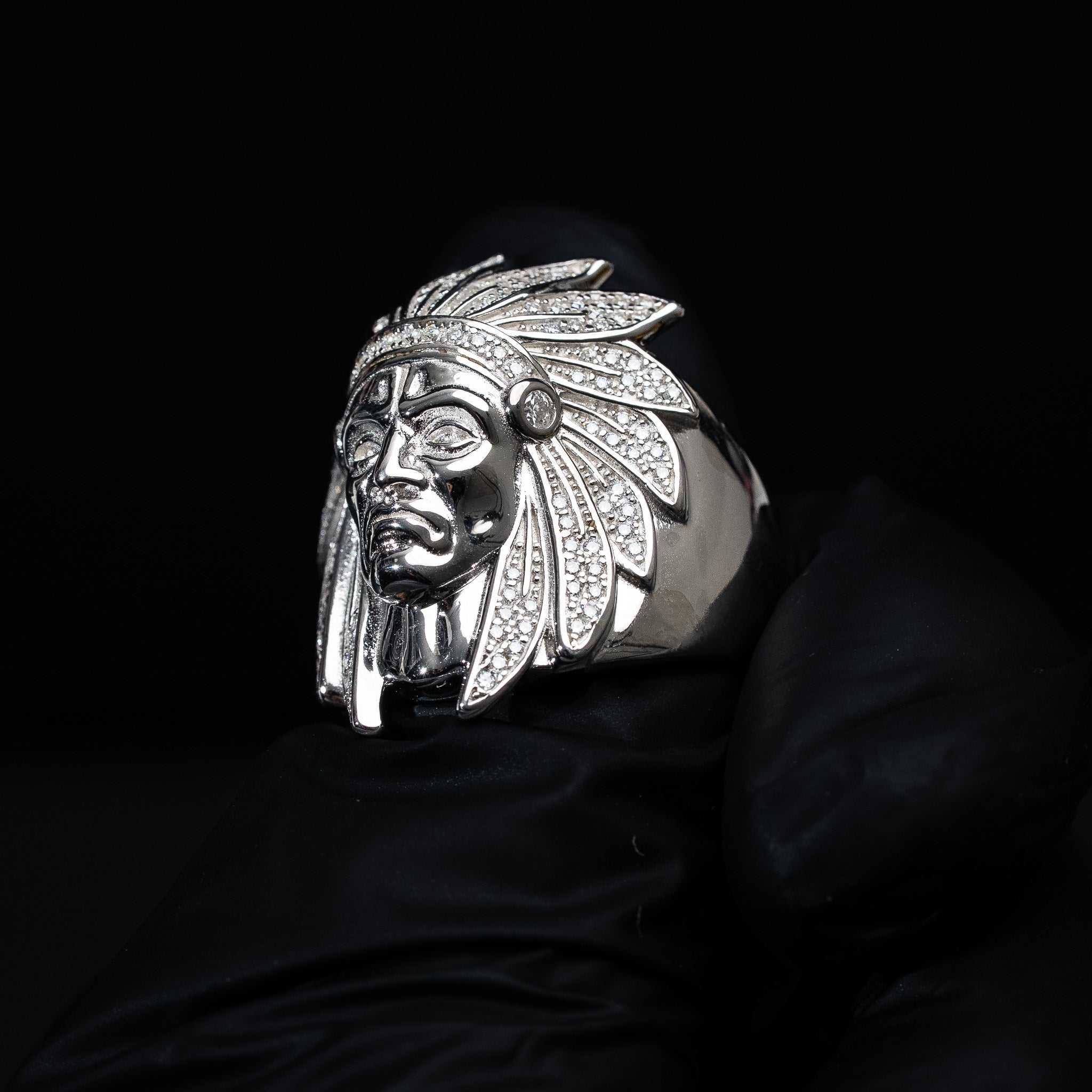 Moissanite Native American Indian Warrior Statement Ring 925 Sterling Silver