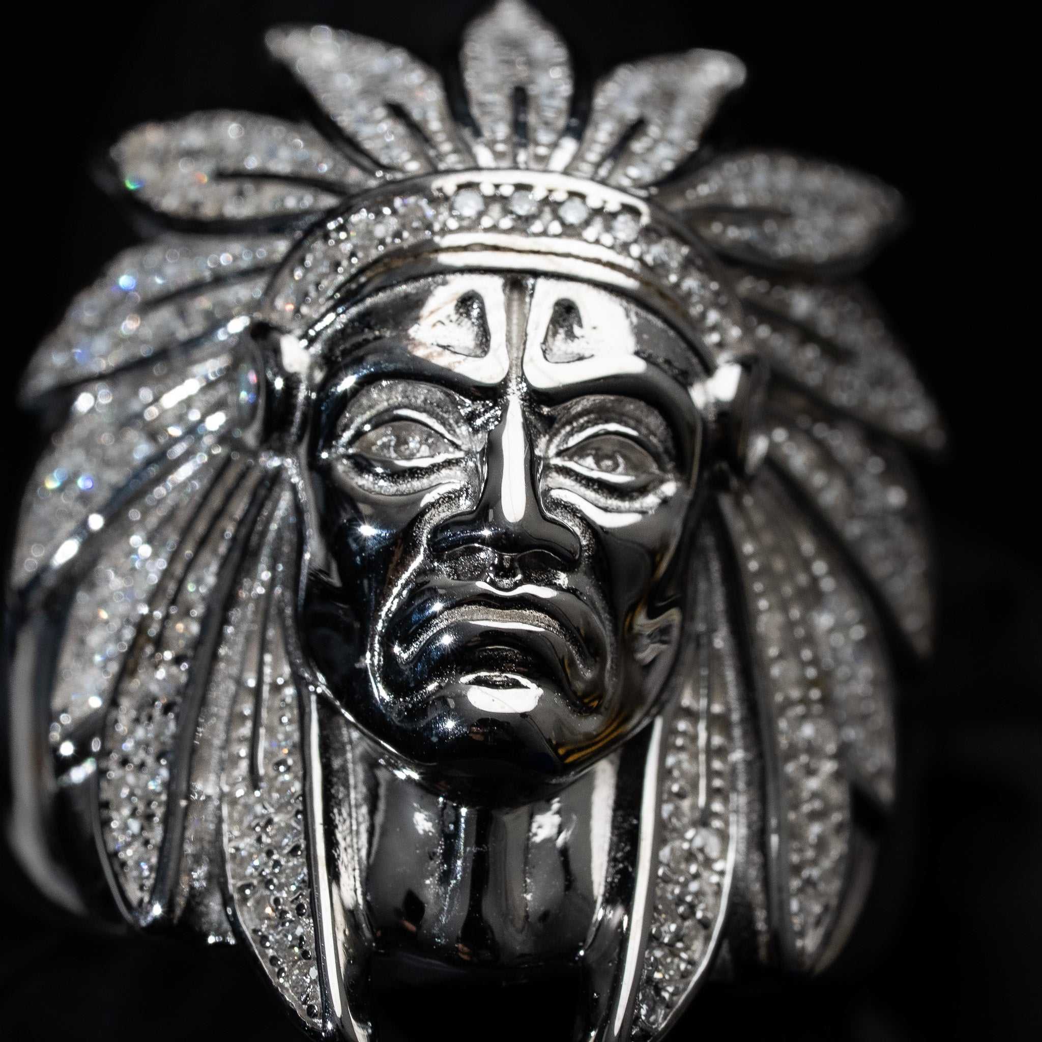 Moissanite Native American Indian Warrior Statement Ring 925 Sterling Silver