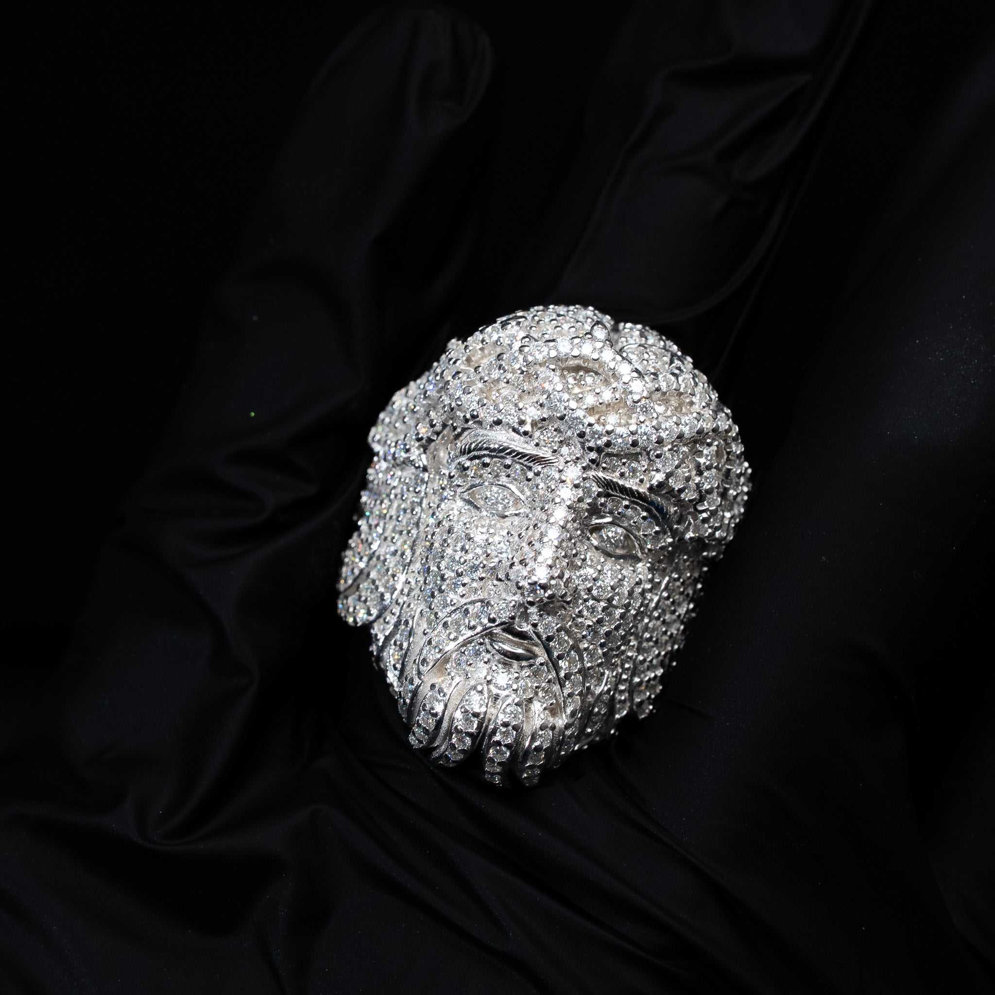 Moissanite Iced Jesus Face Religious Statement Ring 925 Sterling Silver