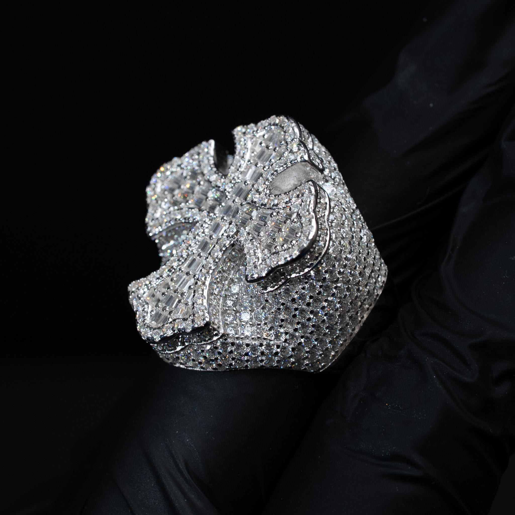 Moissanite Iced Baguette Cross Ring in 925 Sterling Silver