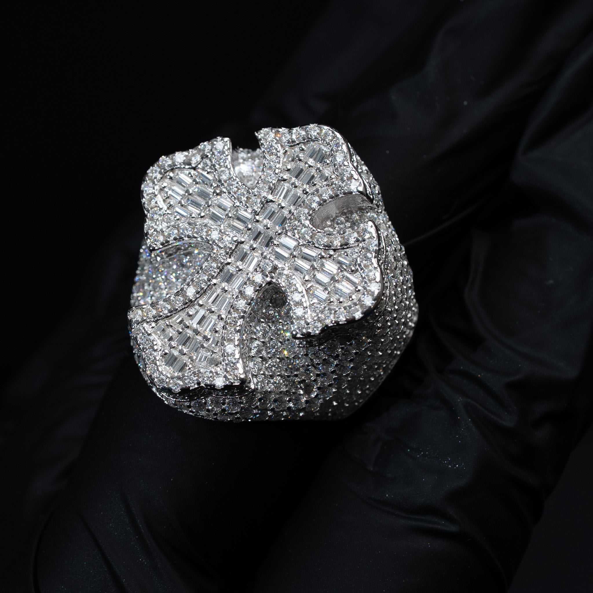 Moissanite Iced Baguette Cross Ring in 925 Sterling Silver