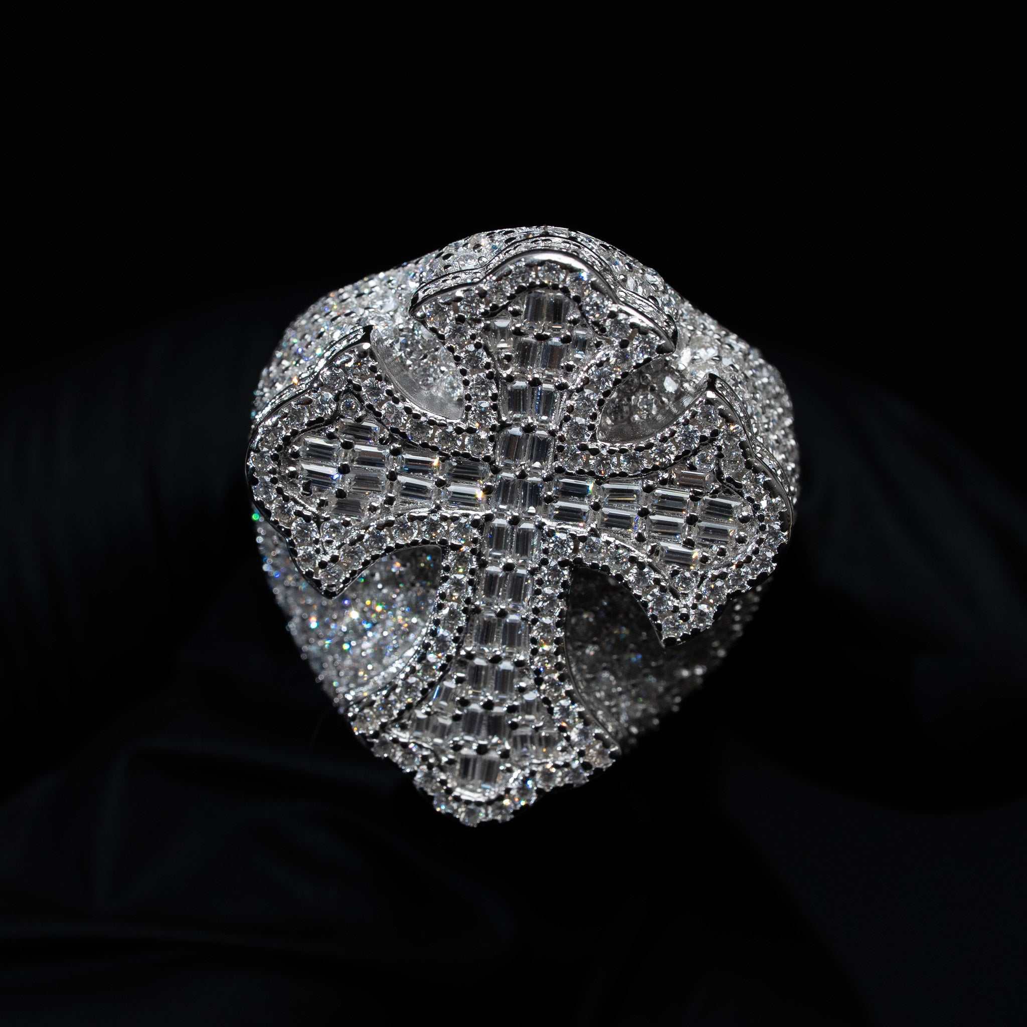 Moissanite Iced Baguette Cross Ring in 925 Sterling Silver