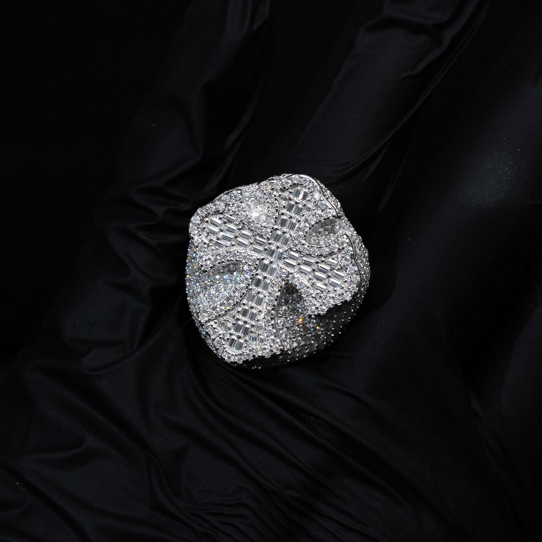 Moissanite Iced Baguette Cross Ring in 925 Sterling Silver