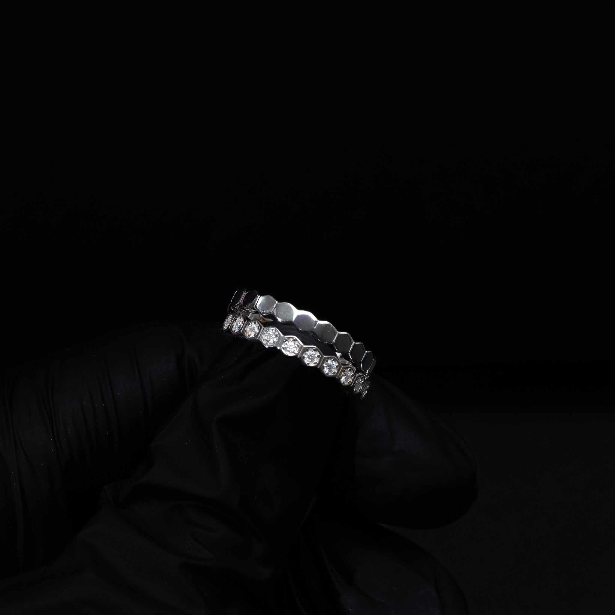 Moissanite Stackable Hexagon Shaped Rings Set of 2 Women's Bands