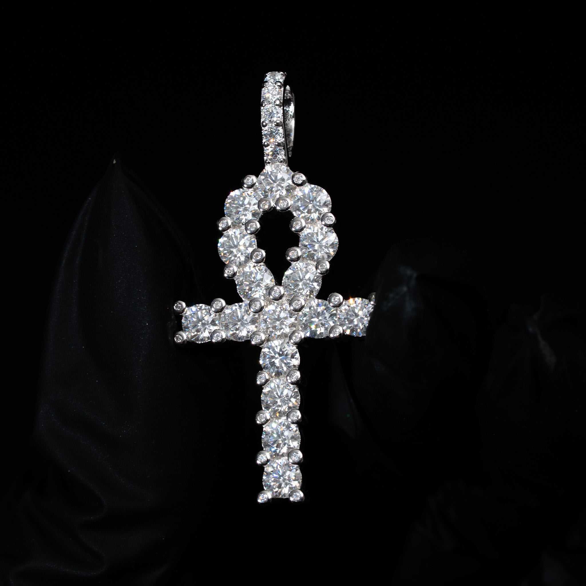 Moissanite Ankh Tennis Cross Pendant Solid 925 Sterling Silver