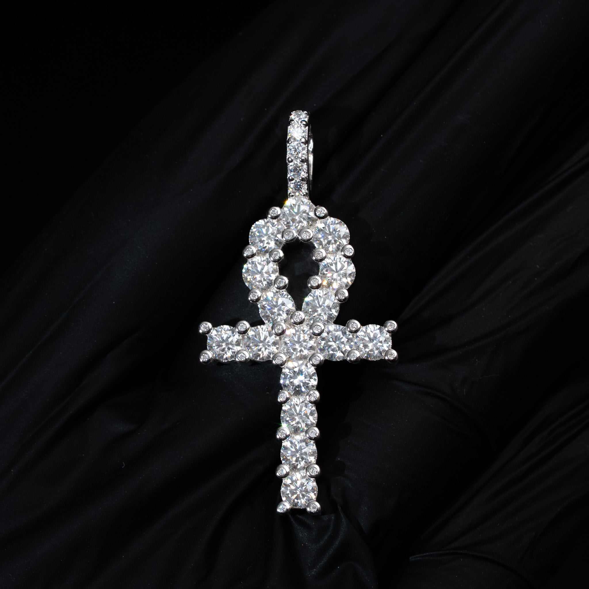 Moissanite Ankh Tennis Cross Pendant Solid 925 Sterling Silver