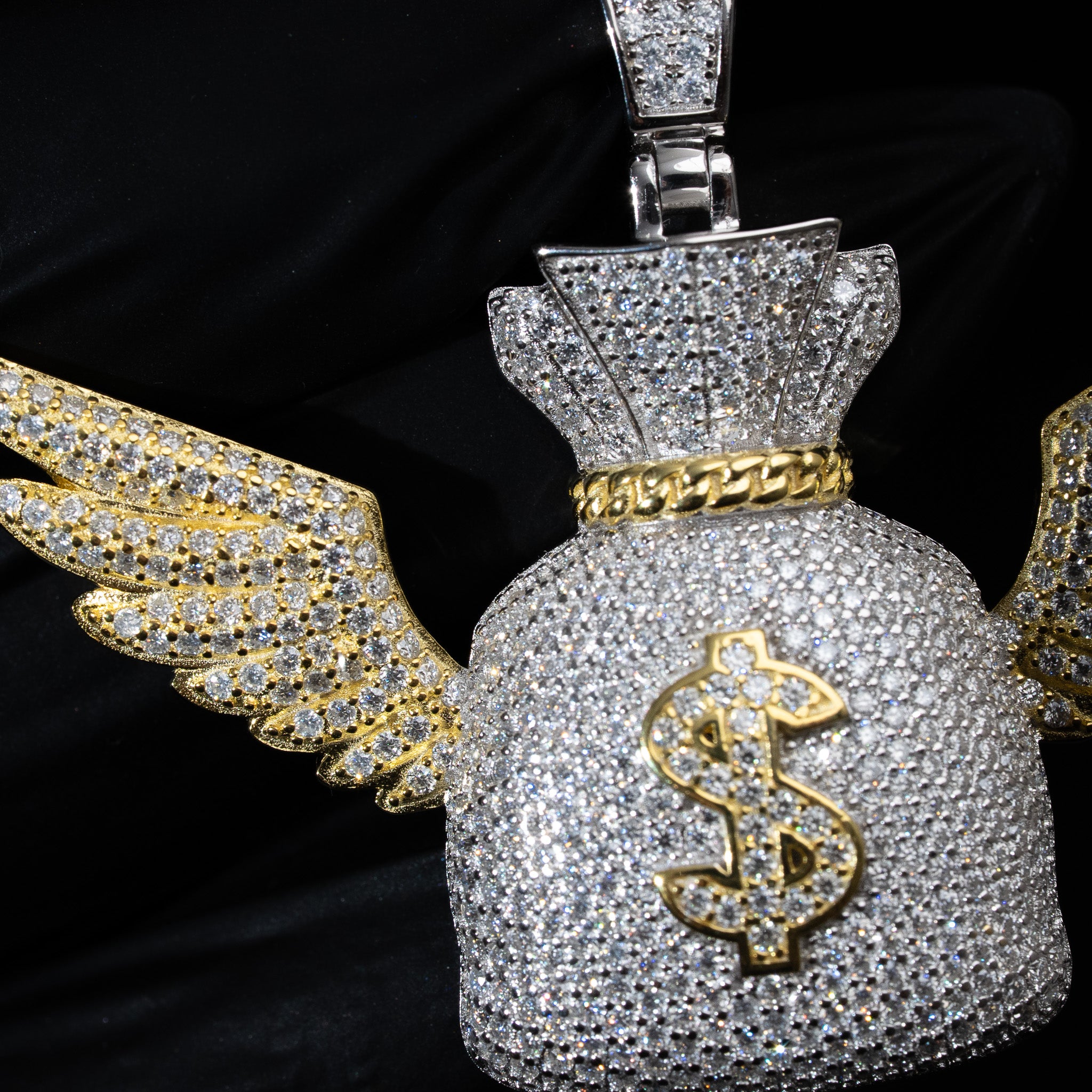 Moissanite Two Tone Money Bag Pendant 925 Sterling Silver